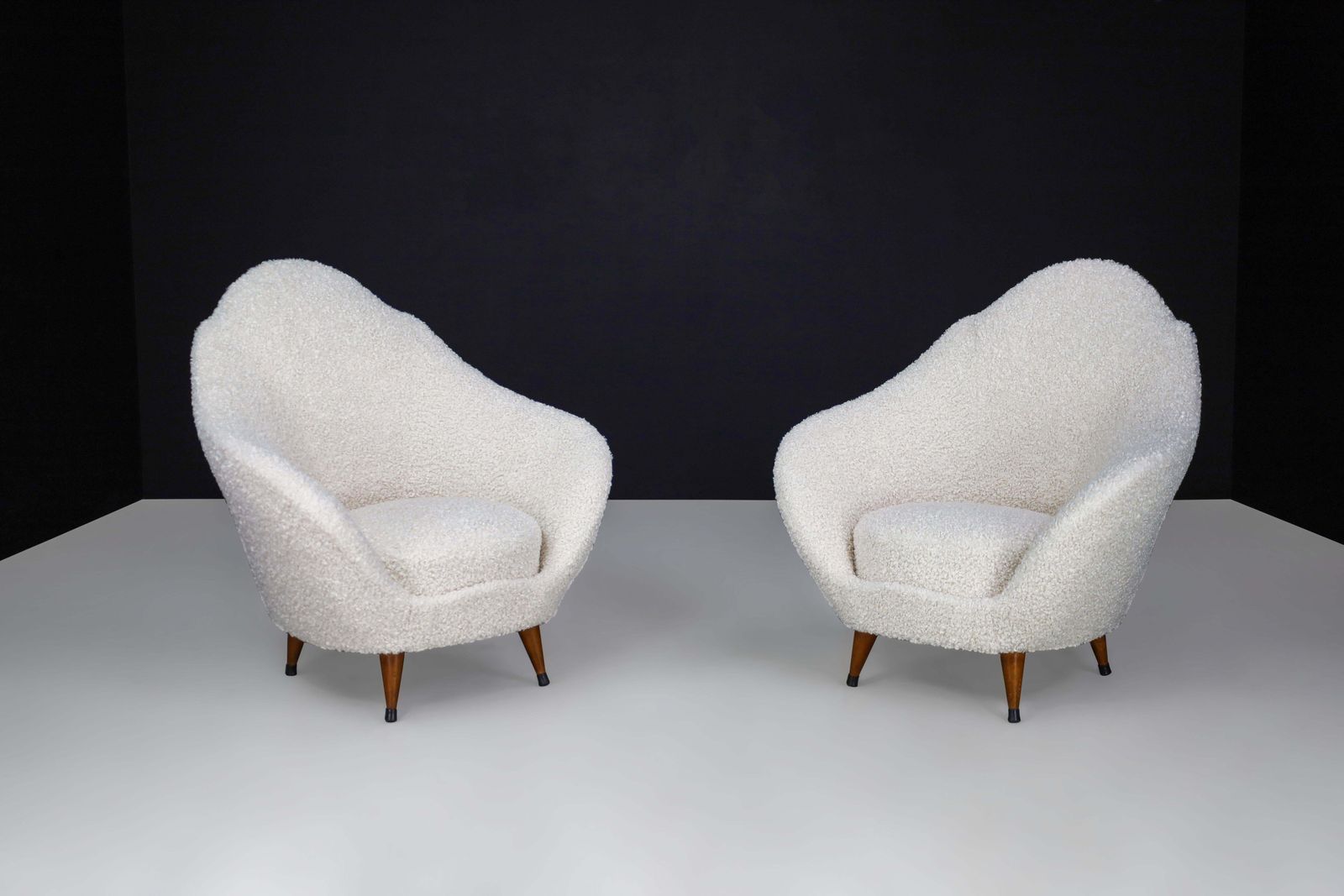 Federico Munari Lounge Chairs With Conical Feet And Teddy Upholstery, Italy 1940 photo furniture