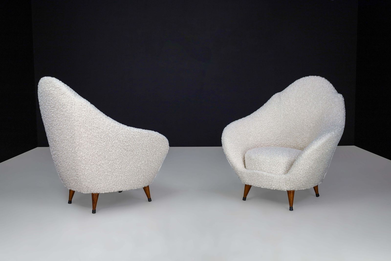 Federico Munari Lounge Chairs With Conical Feet And Teddy Upholstery, Italy 1940 photo for sale
