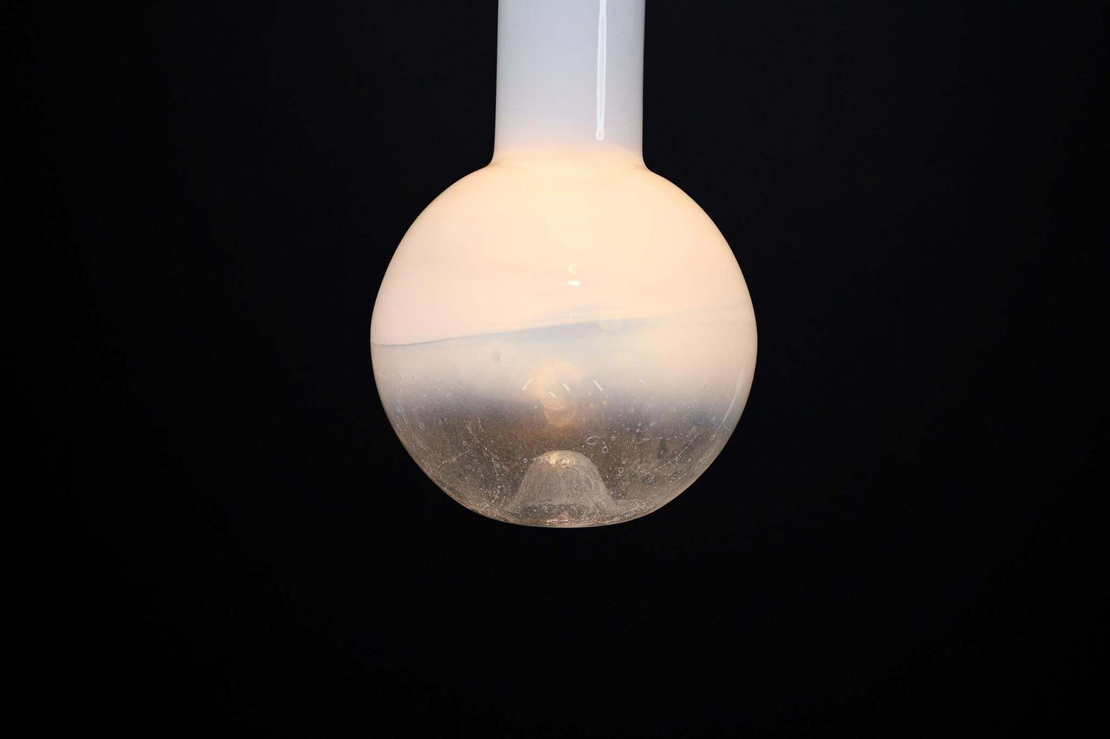 Mid Century Modern Blown Opaline Glass And Brass Chandelier, Italy 1970s photo Lighting