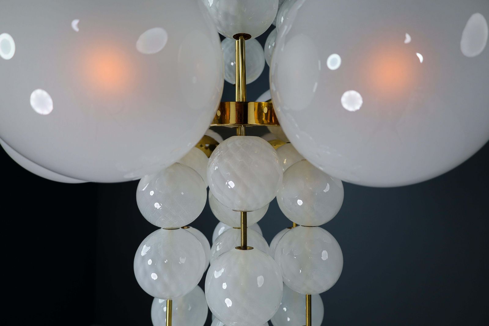 Xl Hotel Chandelier With Brass Fixture And Hand Blowed Frosted Glass Globes photo vintage