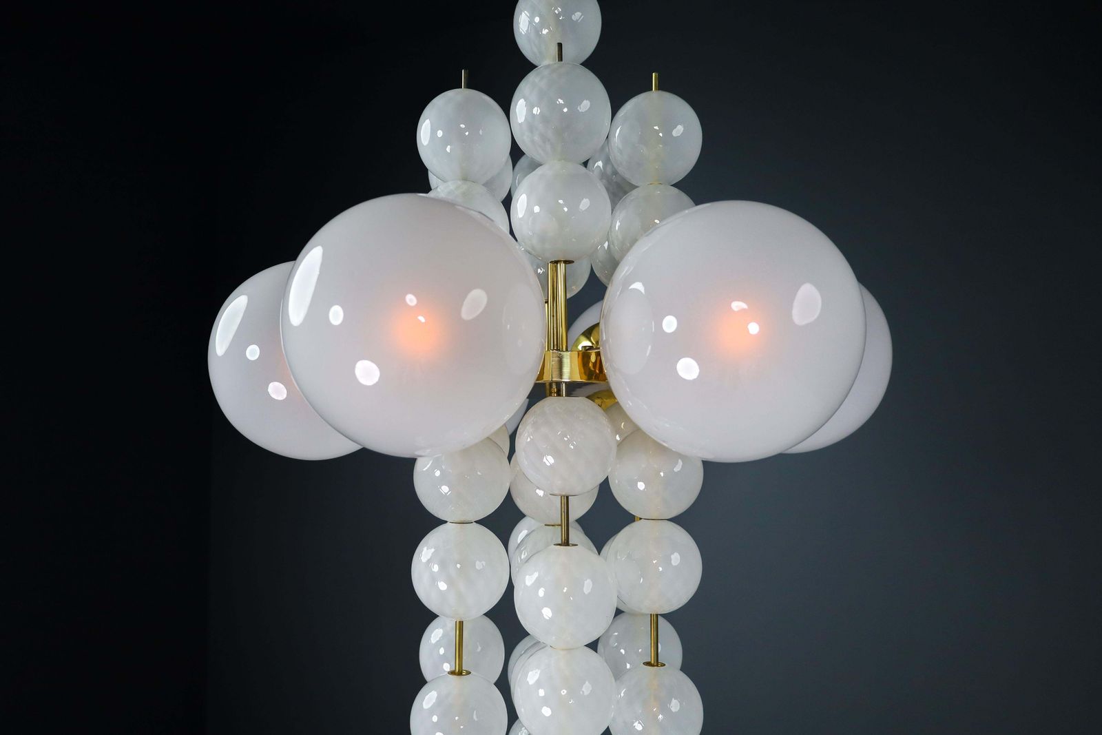 photo for sale Xl Hotel Chandelier With Brass Fixture And Hand Blowed Frosted Glass Globes
