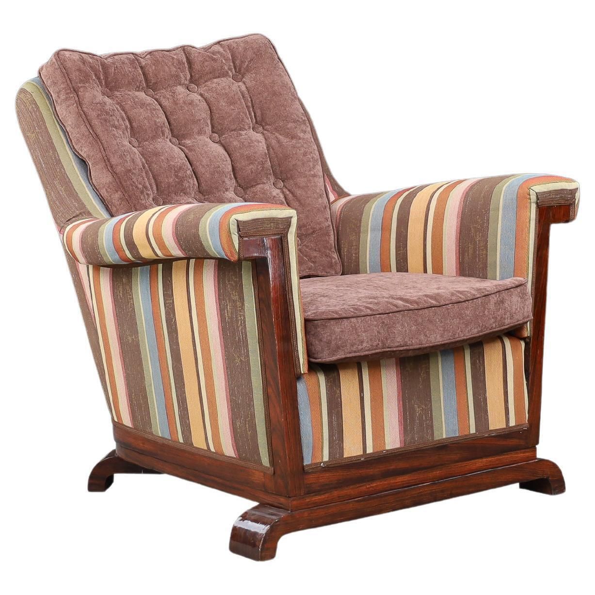 Large Art Deco Armchair In Reupholstered Fabric And Walnut, Prague, 1930s
