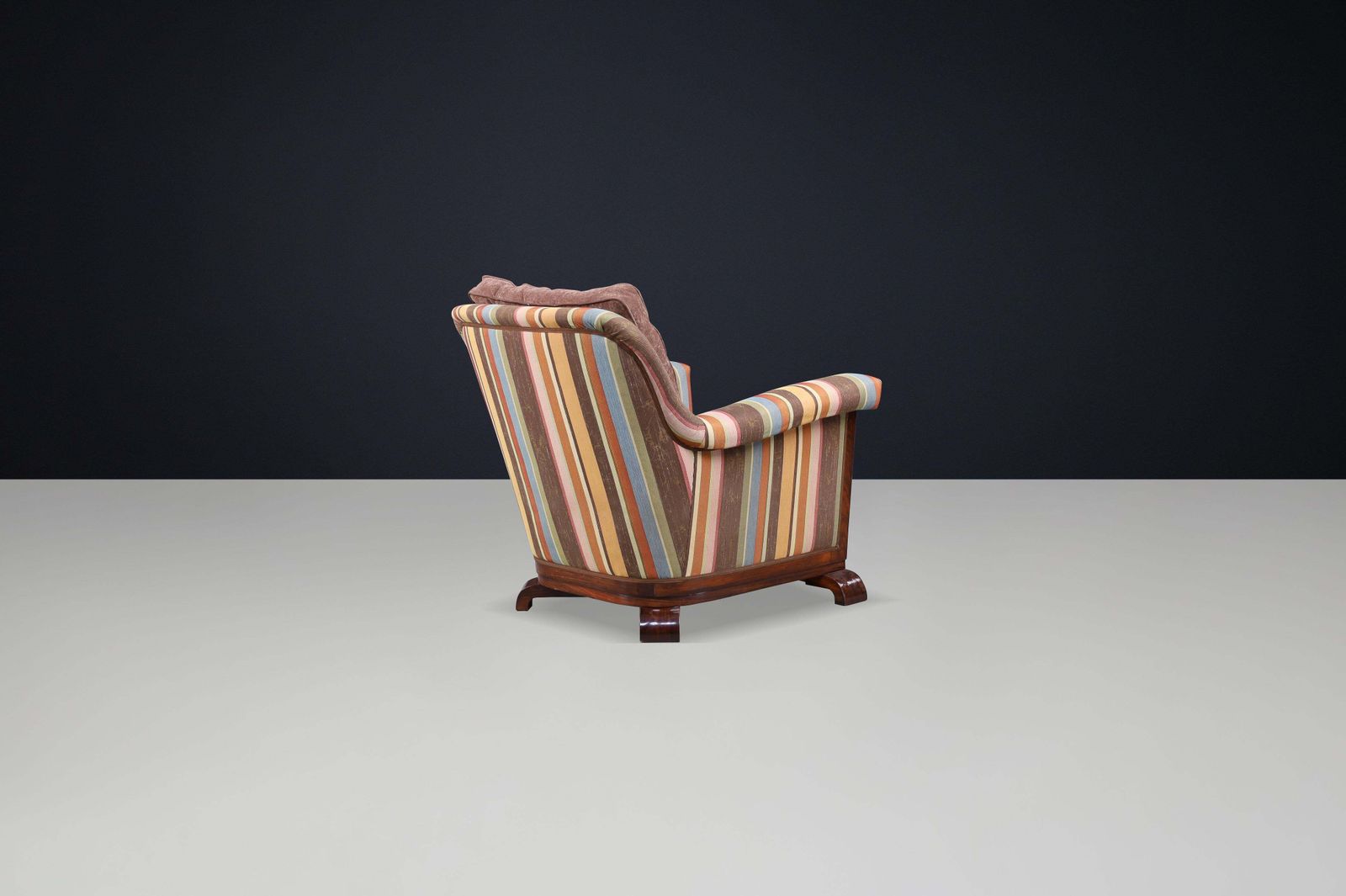 3764.0 Large Art Deco Armchair In Reupholstered Fabric And Walnut, Prague, 1930s photo