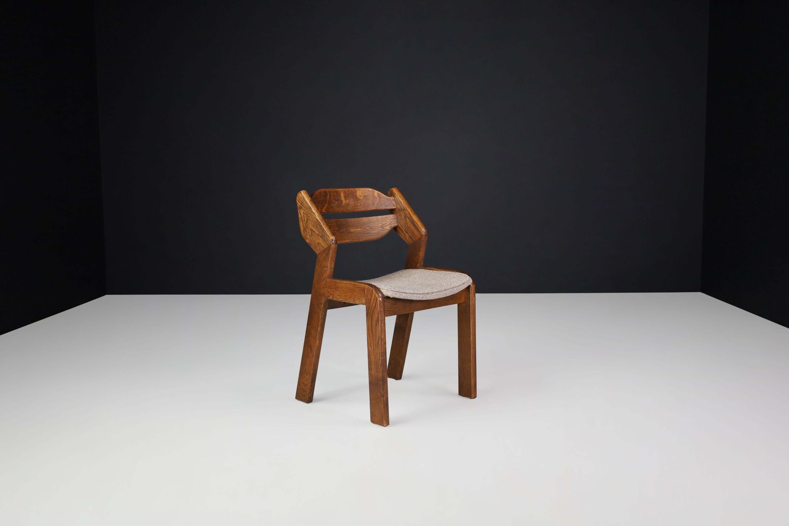 Sculptural Oak And Fabric Dining Chairs, France, 1960s photo vinterior