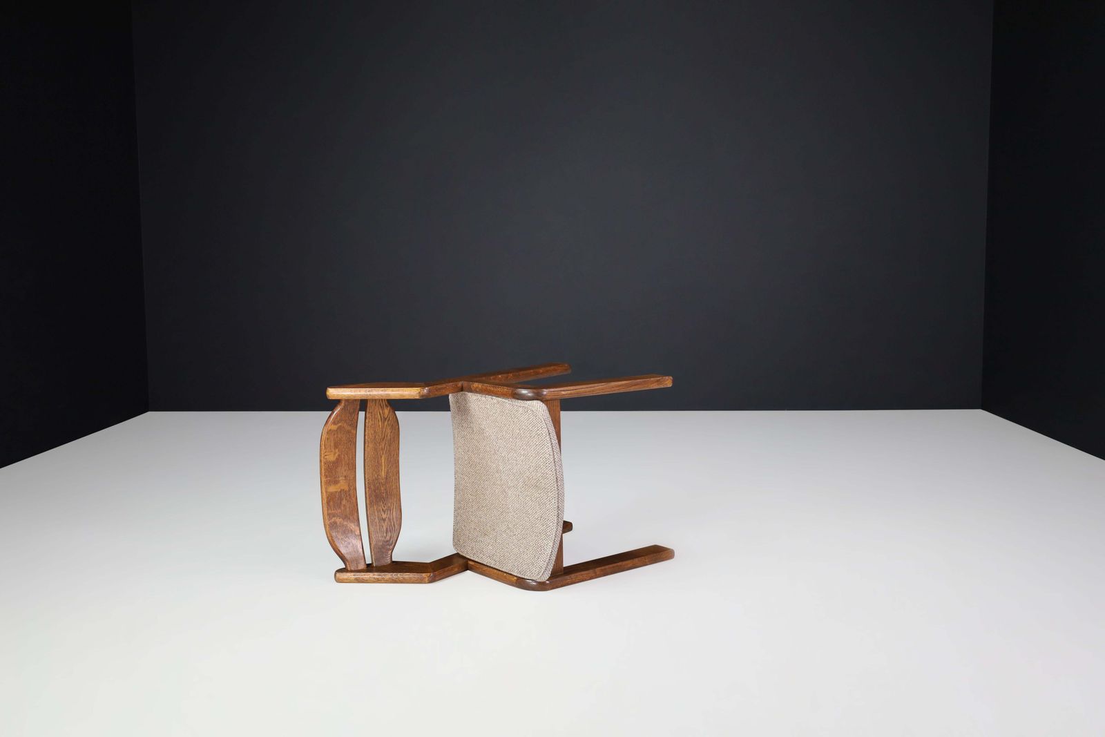 Sculptural Oak And Fabric Dining Chairs, France, 1960s photo buy