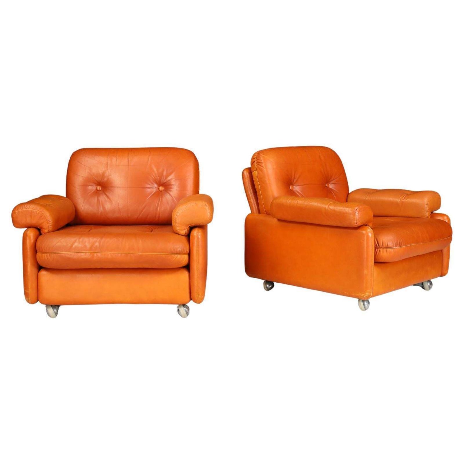 Set Of Two Mid Century Modern Leather Armchairs, Germany, 1960s