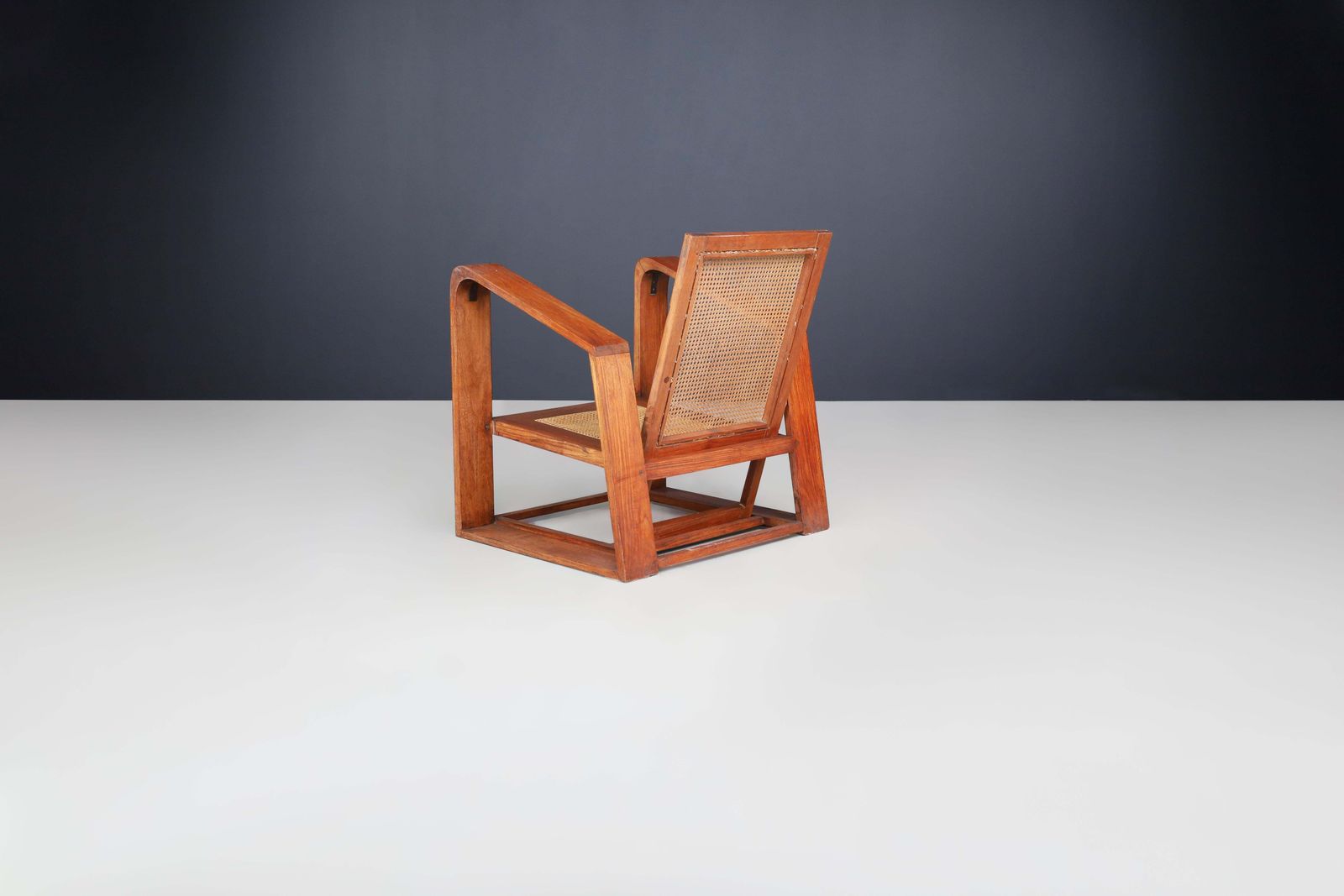 Mid Century Teak And Cane Lounge Chair From France, 1950s. photo Furniture