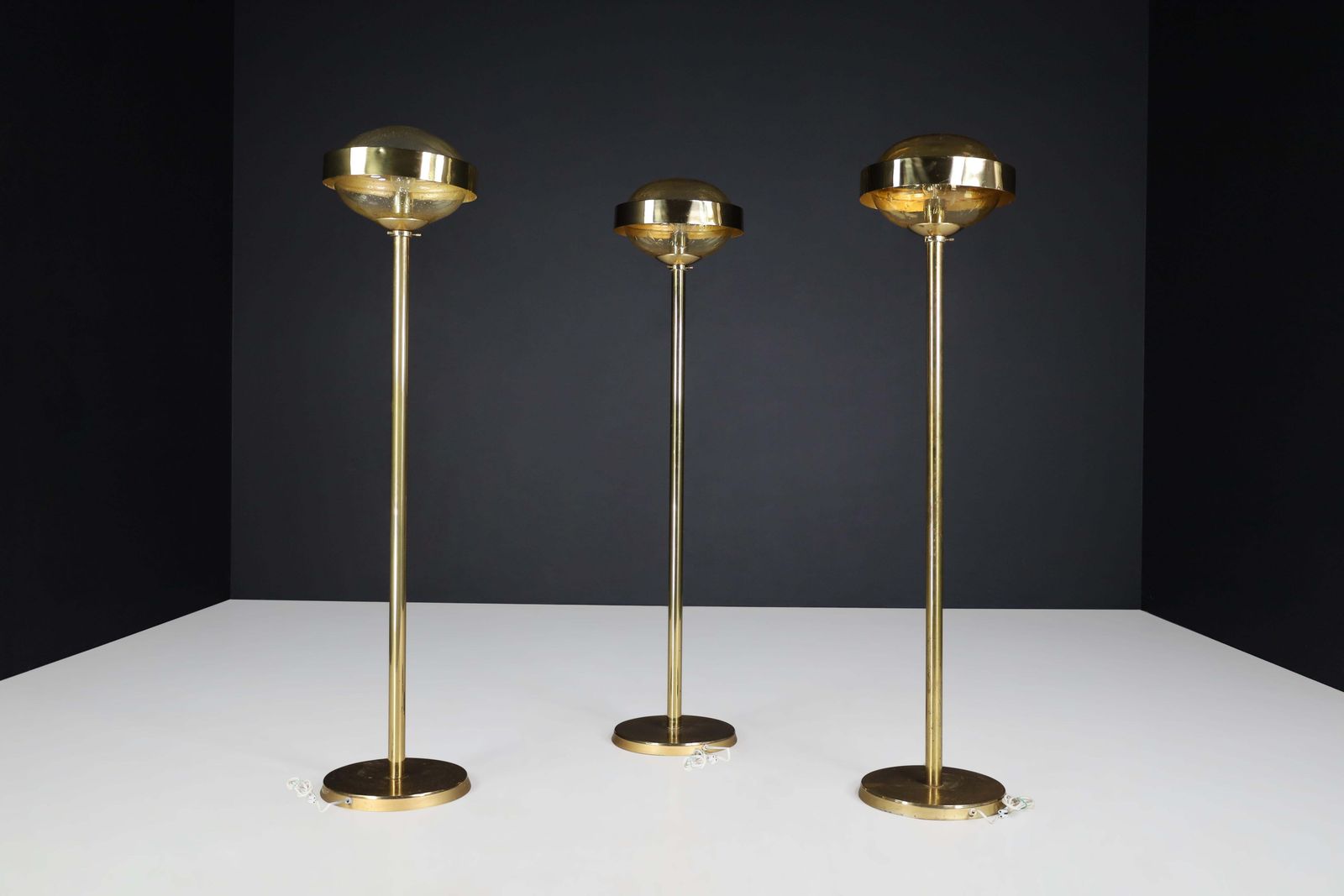Mid Century Brass Floor Lamp With Hand Blown Glass Shade – Prague, 1960s photo buy