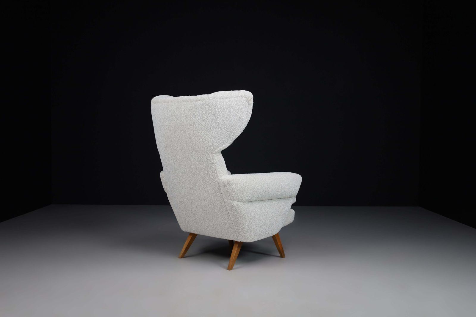 Wingback Lounge Chair In Reupholstered Bouclé Fabric, Praque 1950s photo vinterior