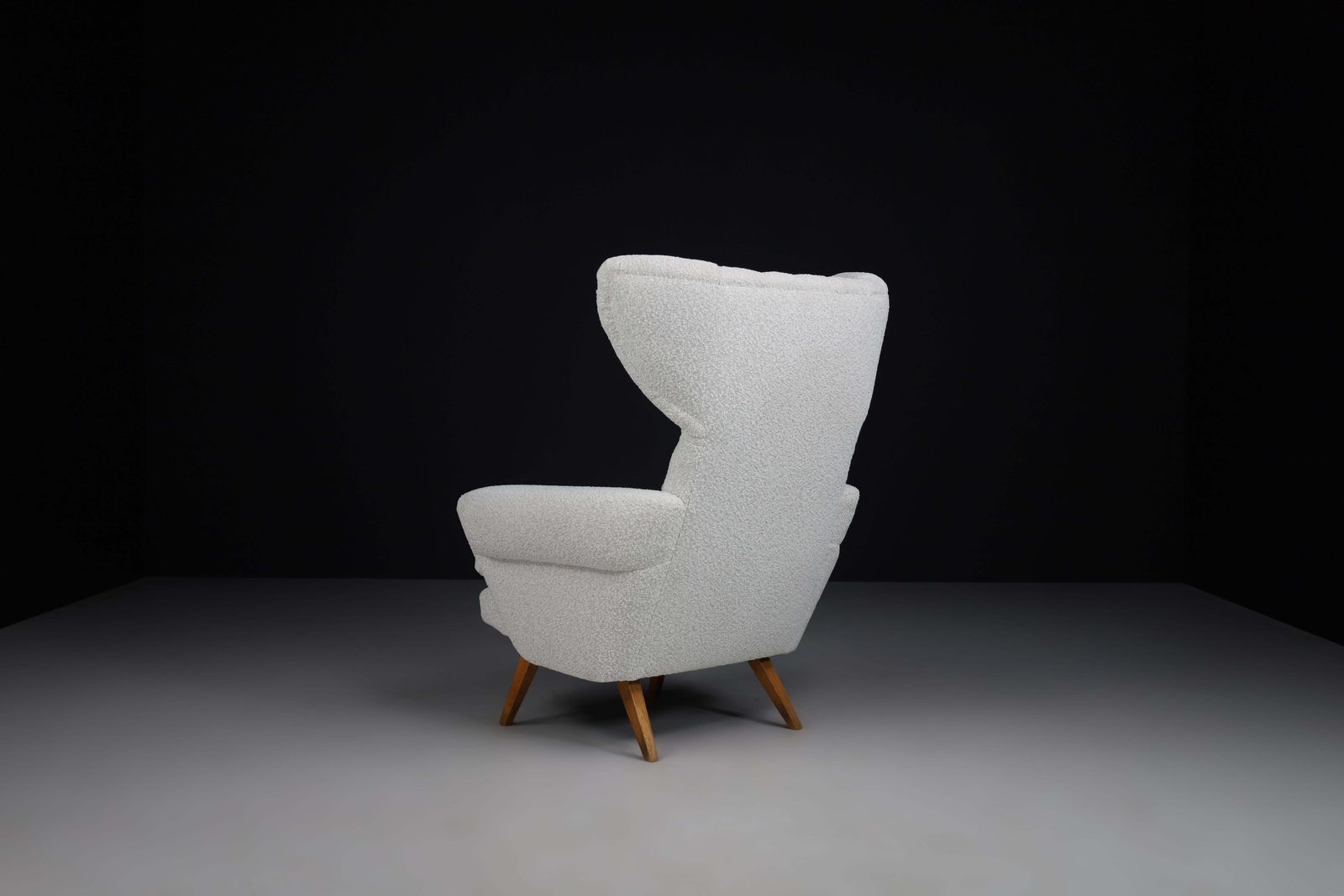 Wingback Lounge Chair In Reupholstered Bouclé Fabric, Praque 1950s photo buy