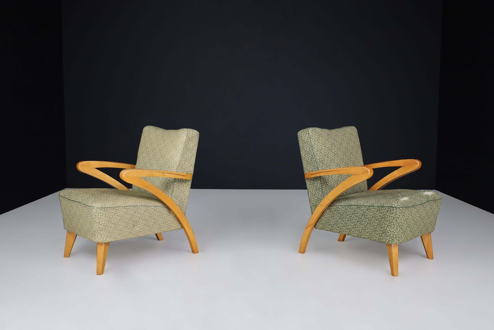 Pair Of Art Deco Armchairs With Original Upholstery, Prague, 1930s photo for sale