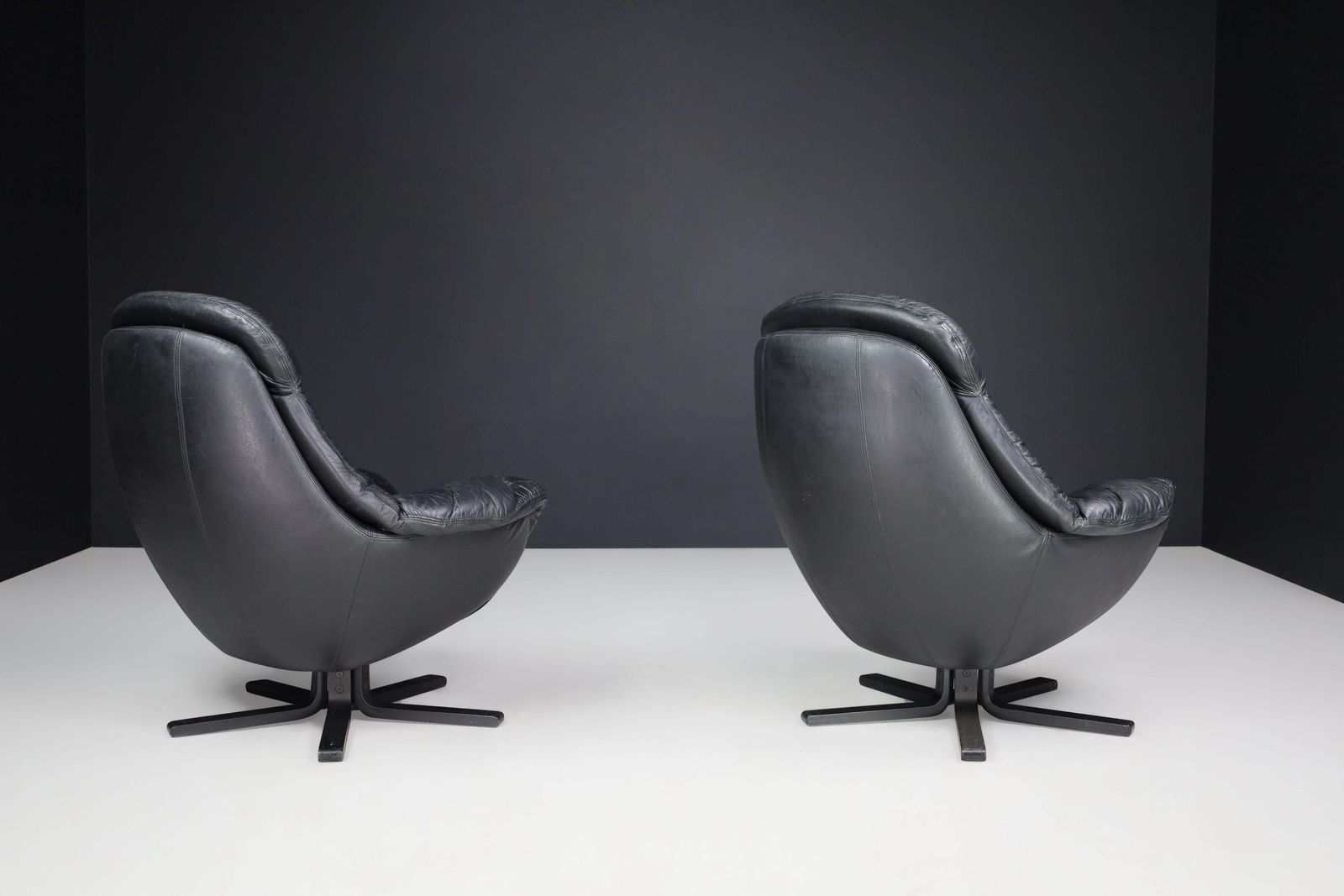 H.W. Klein For Bramin Leather Swivel Lounge Chairs, Denmark 1970s photo 2790.0