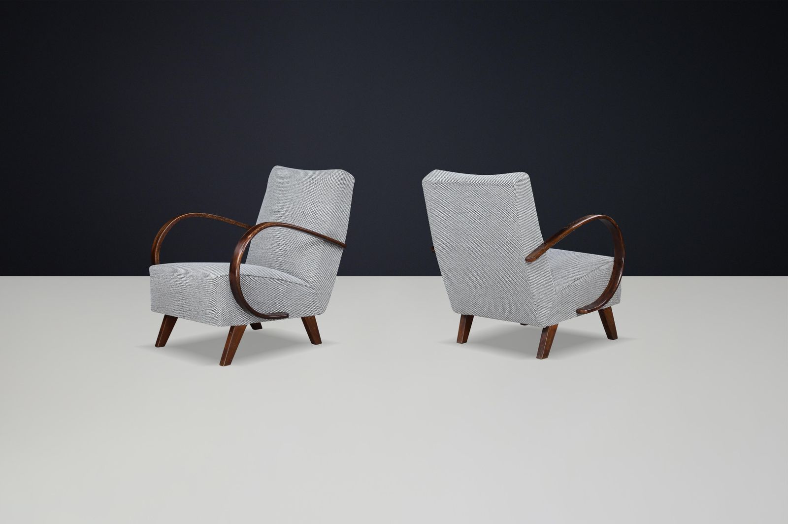 Jindrich Halabala Re Upholstered Bentwood Lounge Chairs, 1940s photo Furniture