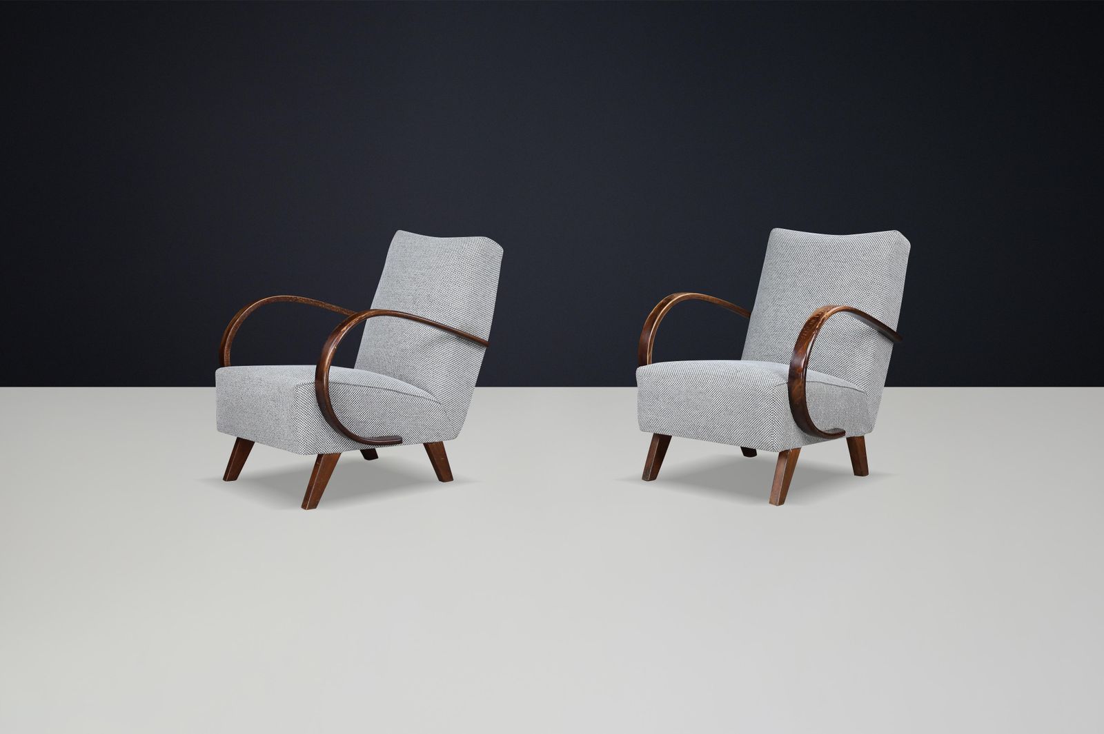 Jindrich Halabala Re Upholstered Bentwood Lounge Chairs, 1940s photo vinterior