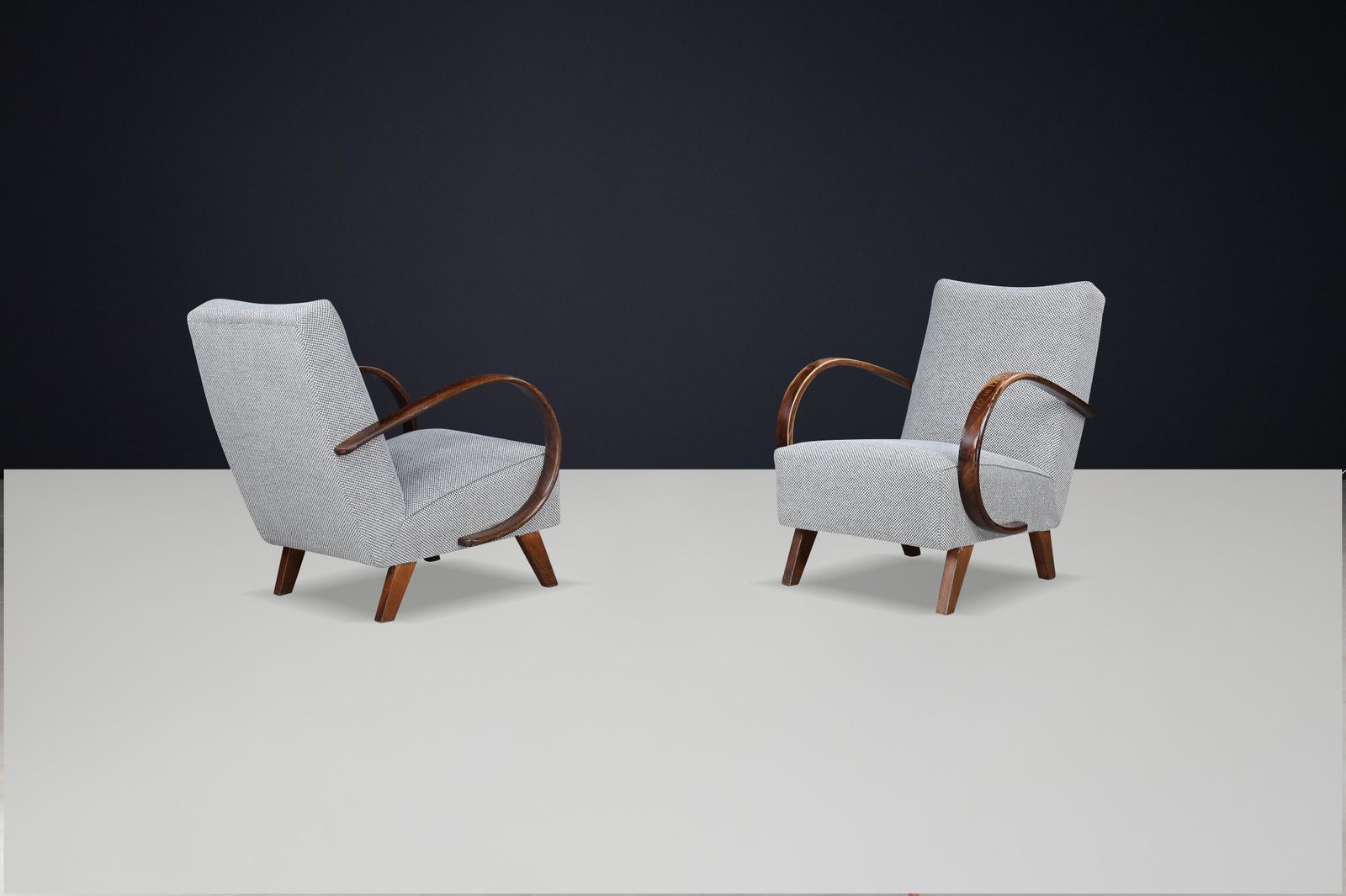 Jindrich Halabala Re Upholstered Bentwood Lounge Chairs, 1940s photo vintage