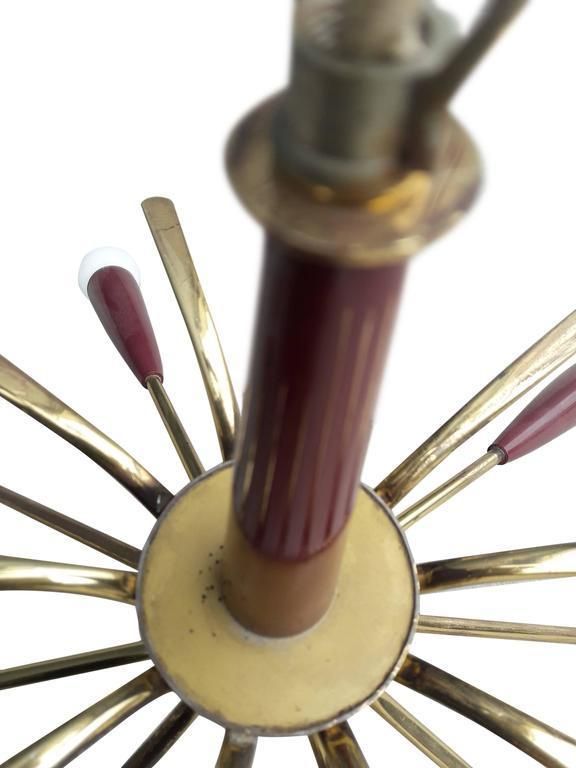 Stilnovo Style Chandelier Modernist Sunburst Brass Fixture Flush Light, 1950s photo for sale
