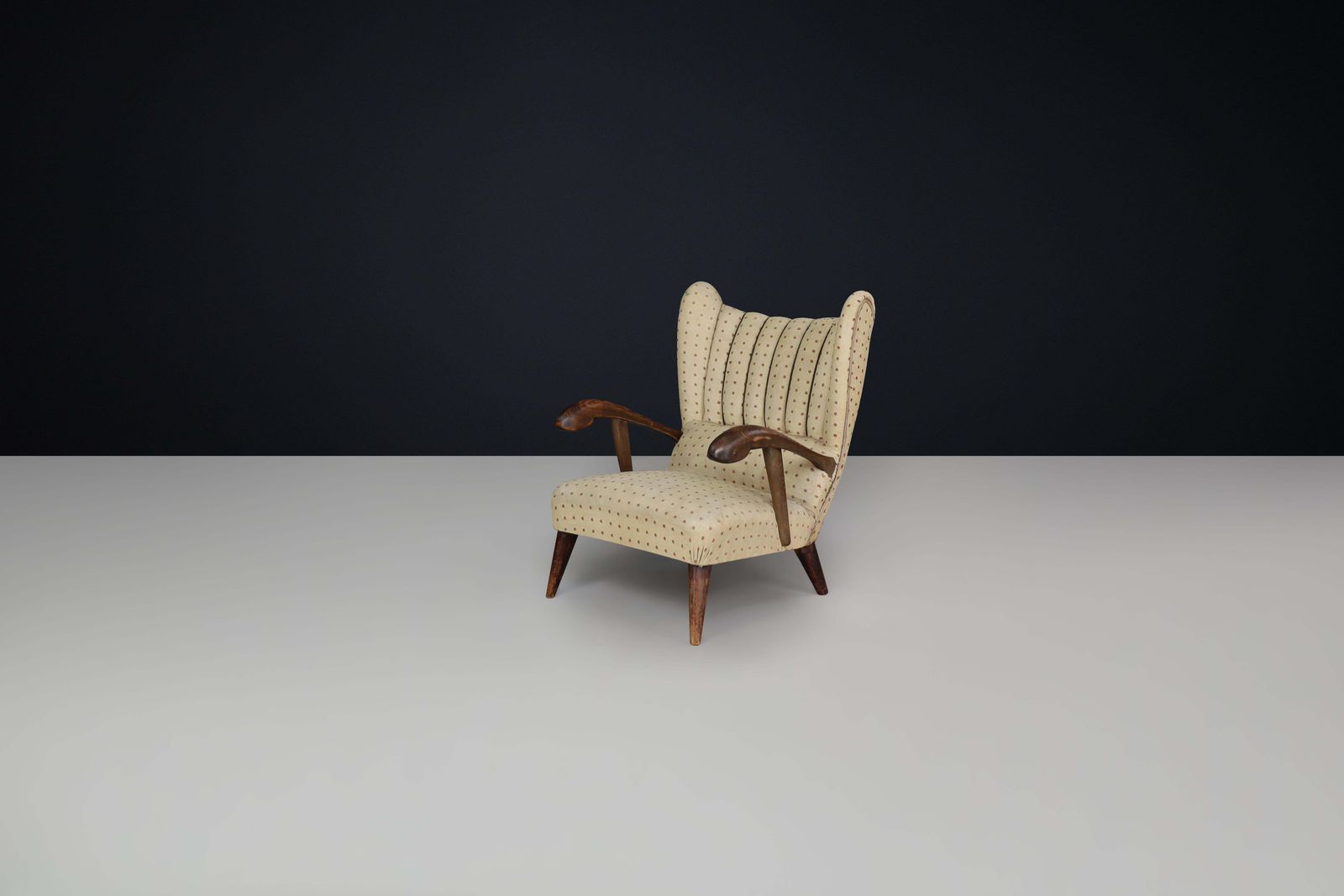 Sculpted Lounge Chair In Walnut With Original Upholstery, Prague, 1930. photo for sale