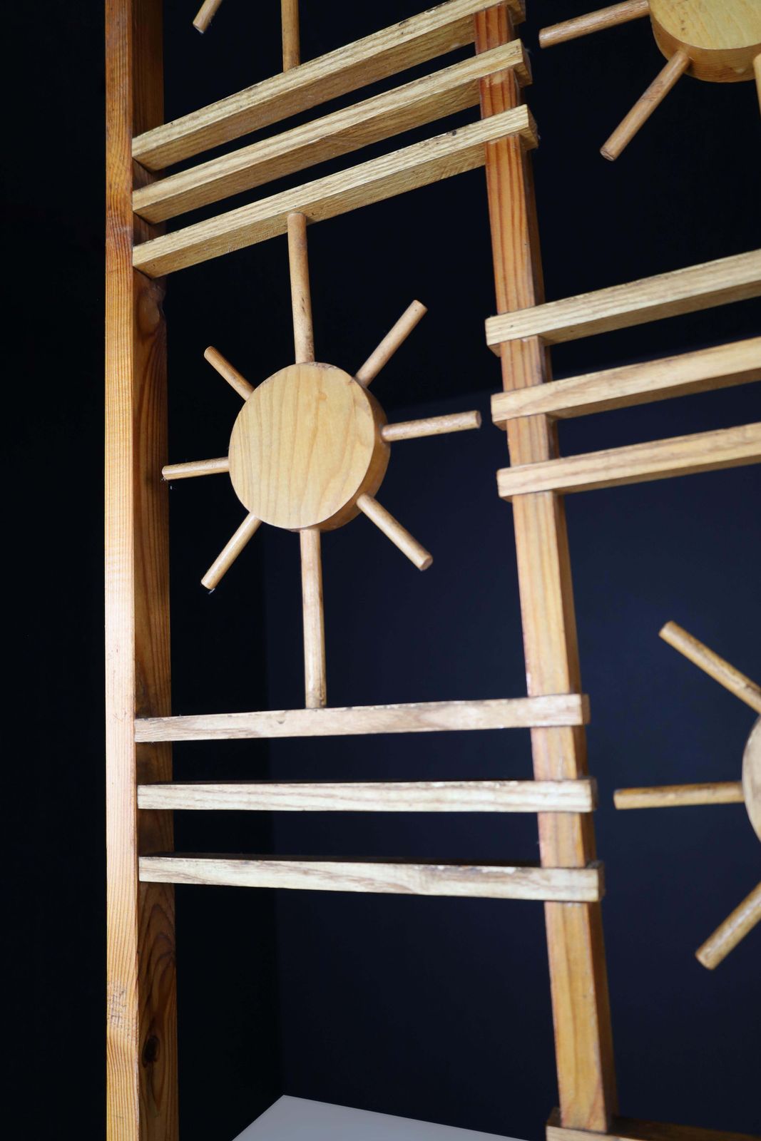 Mid Century French Pine Room Divider With Sunburst Accents, 1960s photo 2954.0