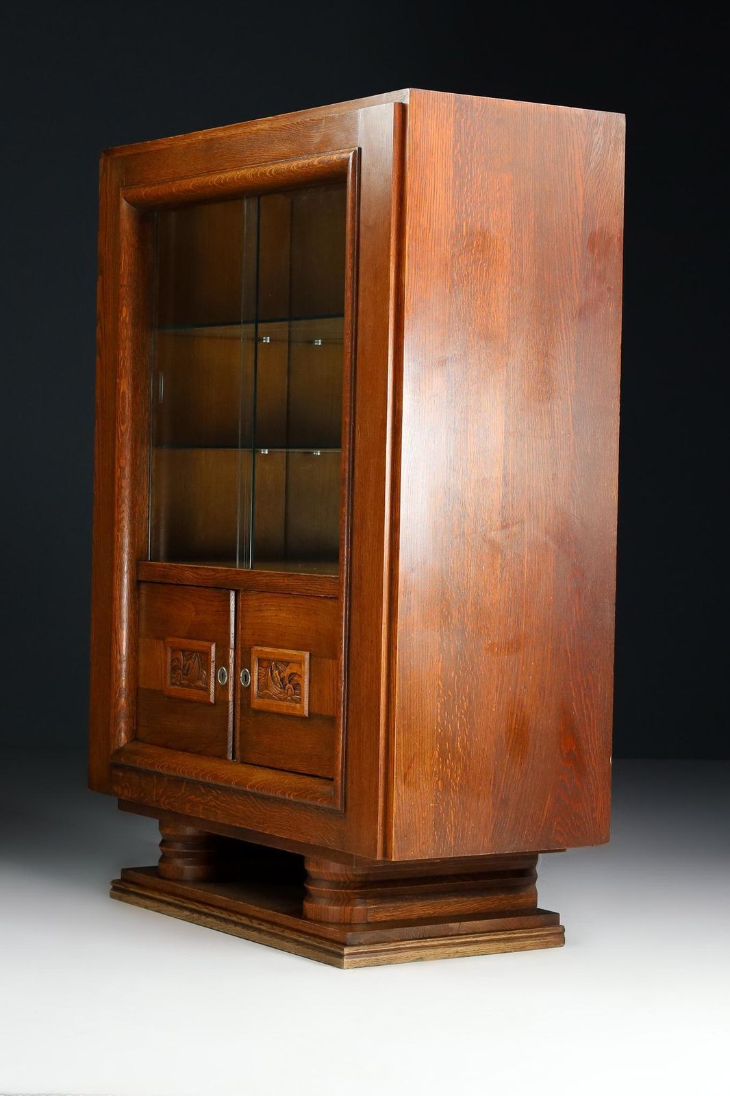 Charles Dudouyt Art Deco Glazed Cabinet In Oak, France, 1940s photo for sale