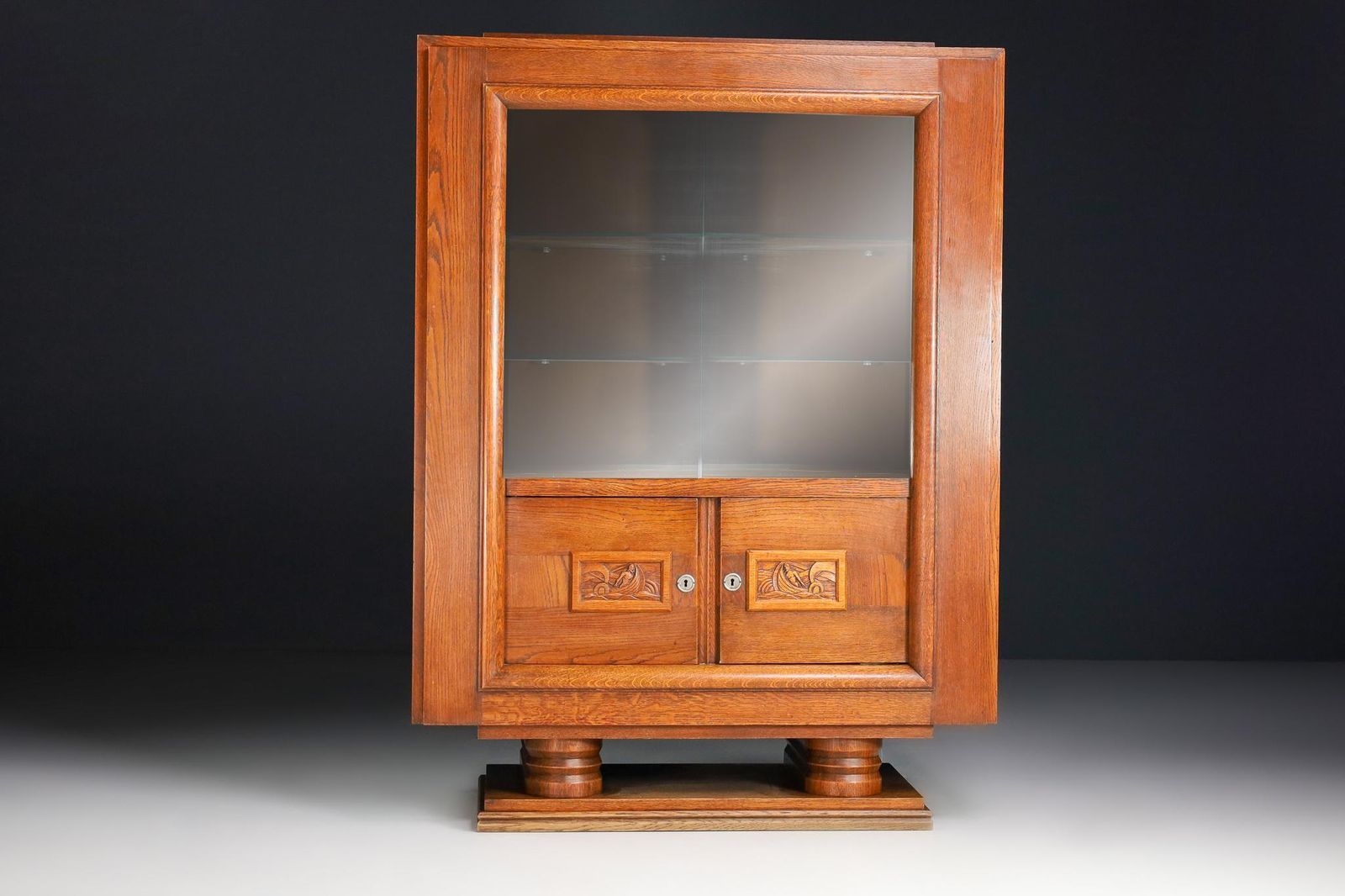Charles Dudouyt Art Deco Glazed Cabinet In Oak, France, 1940s photo buy
