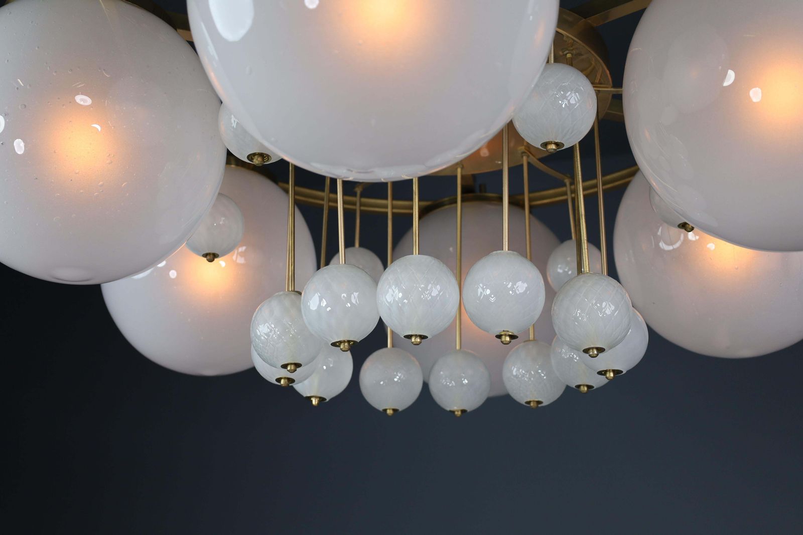 7269.0 Large Brass Bohemian Chandelier With Frosted Glas Globes, The 1950s photo