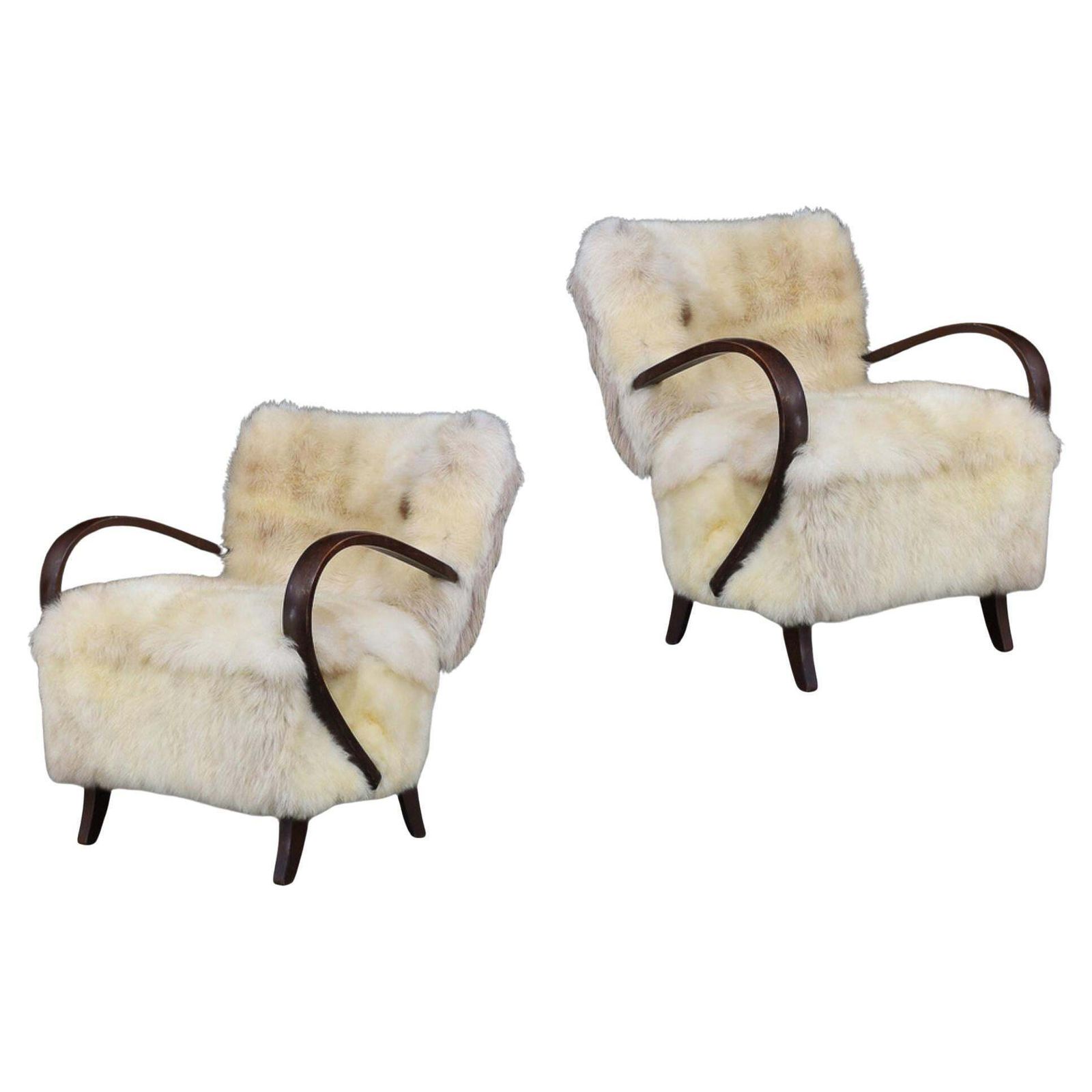 1930s Jindřich Halabala Bentwood Lounge Chairs In Sheepskin, Thonet