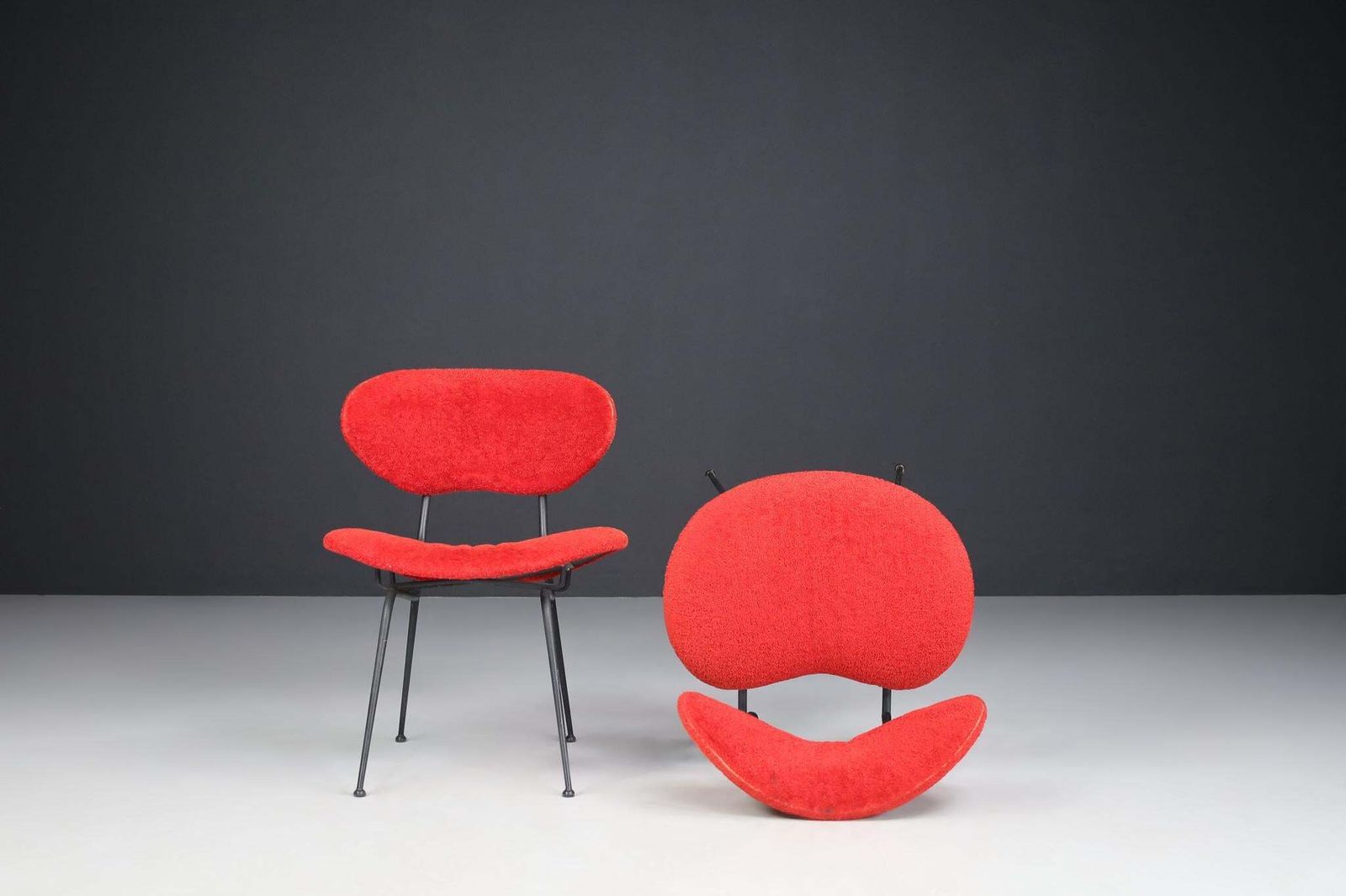 Red Mid Century Modern Side Chairs By Gastone Rinaldi, Italy, 1960s photo vintage