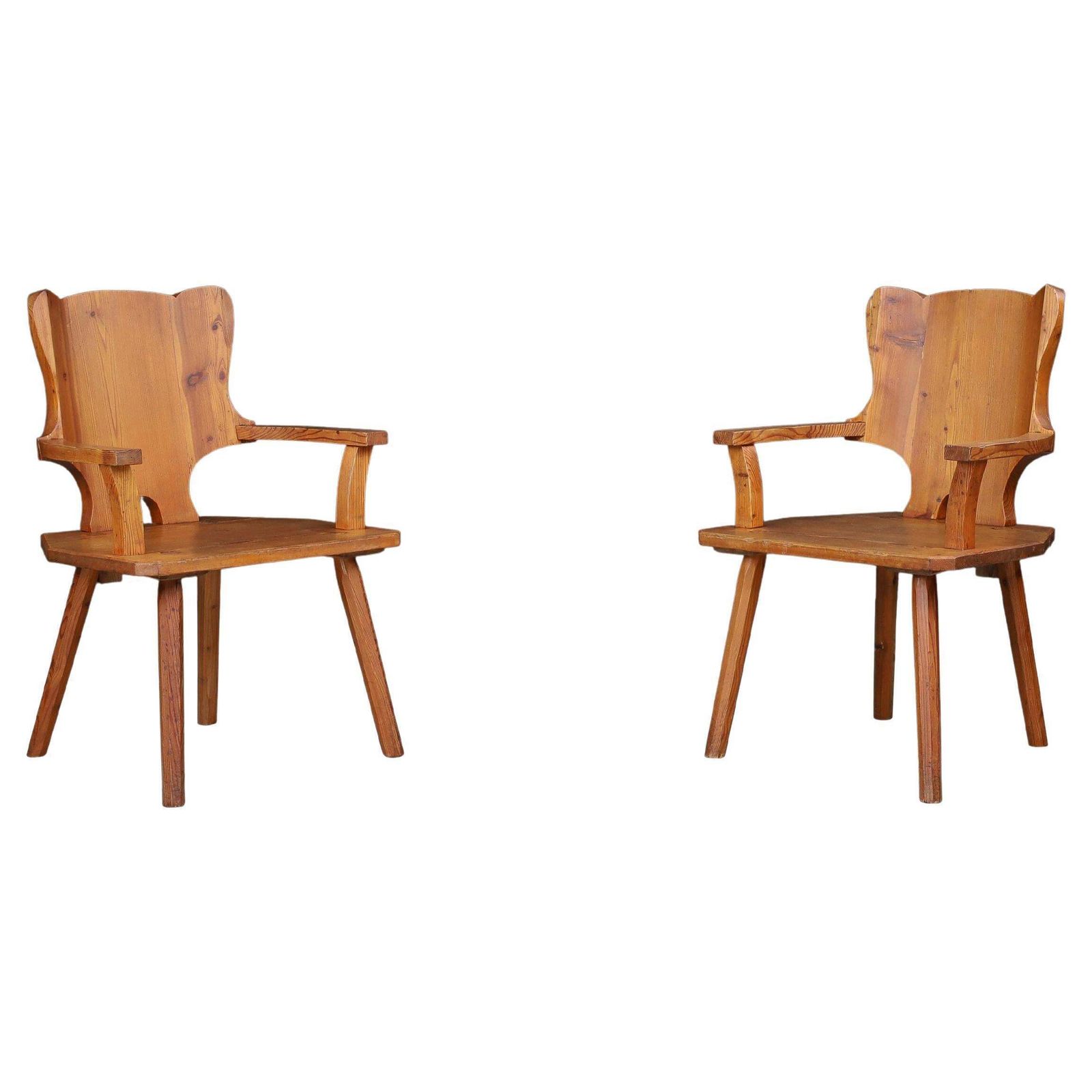 Monumental Swedish Pine Armchairs, 1950s – Sculptural Rustic Modernism