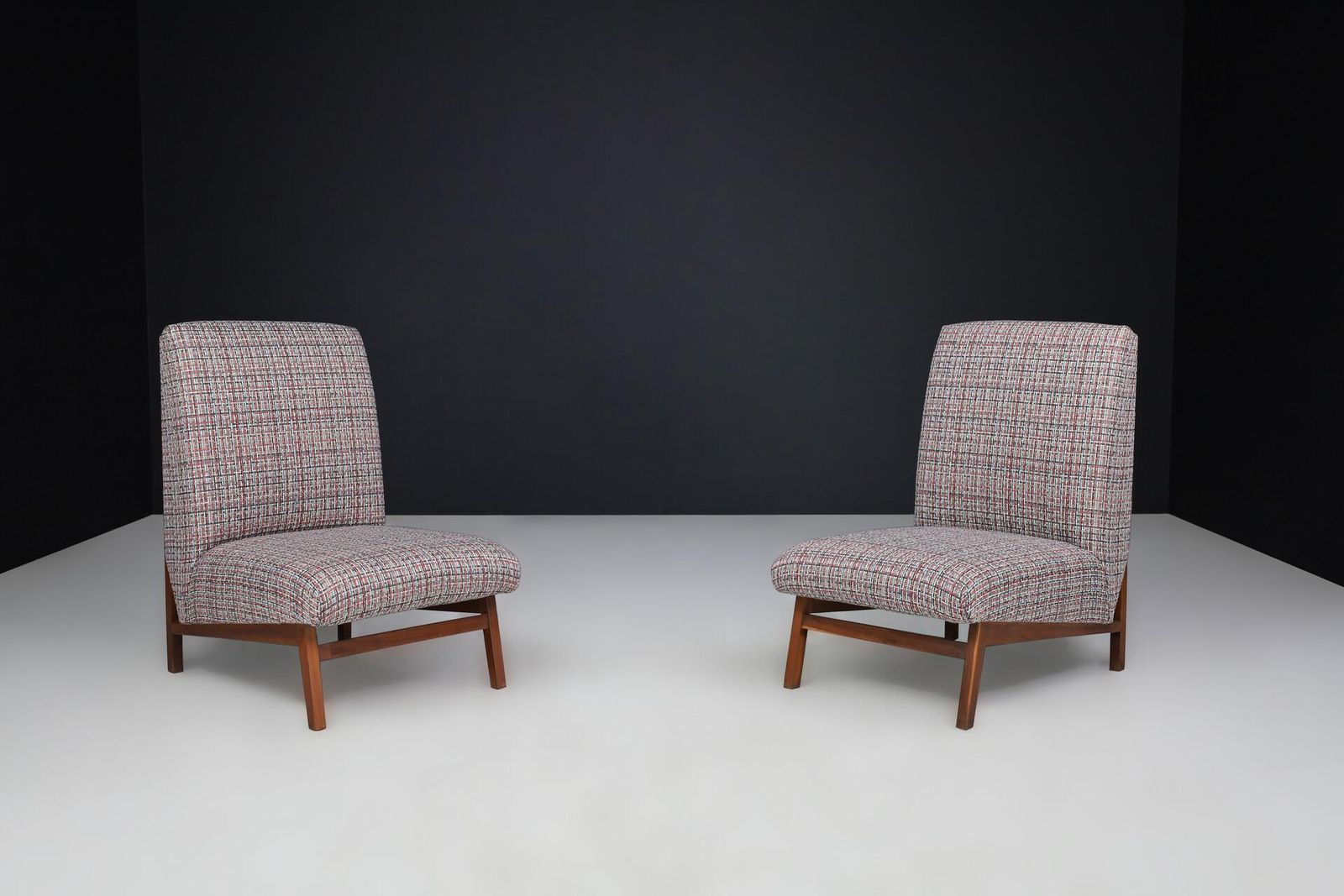4344.0 Mid Century Modern Walnut & Newly Upholstered Lounge Chairs, Italy, 1960s photo