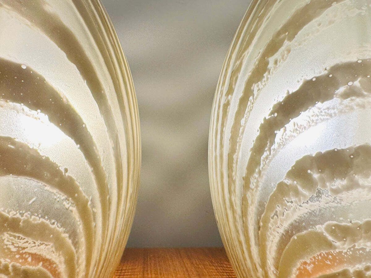 Pair Of 1970s German Peill & Putzler "Zebra" Shell Gold Tinted Striped Glass Table Lamps photo vintage