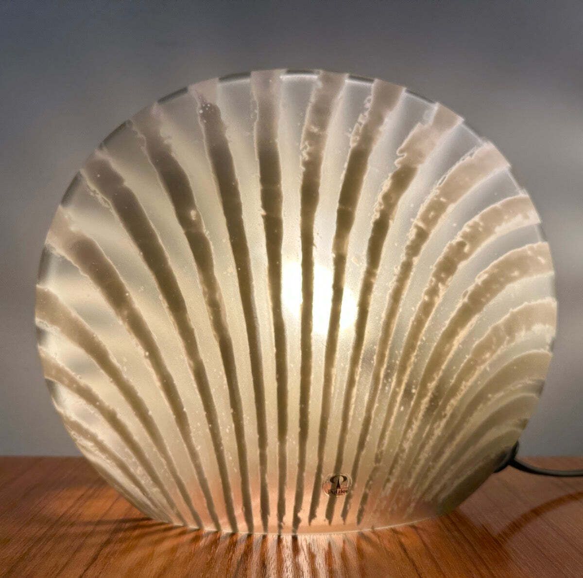 photo furniture Pair Of 1970s German Peill & Putzler "Zebra" Shell Gold Tinted Striped Glass Table Lamps