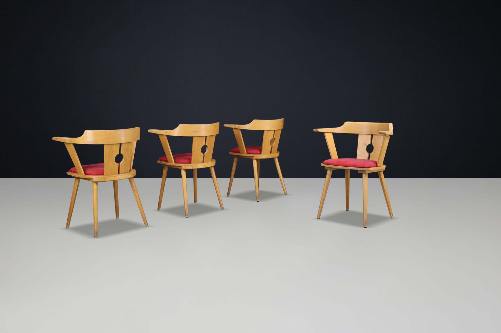 Mid Century French Bistro Armchair In Beech And Red Upholstery, 1950s photo Furniture