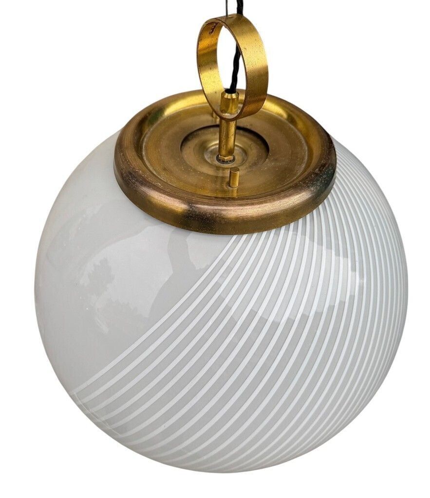 A Large 1960s Venini Murano Glass Ball “Tessuto” Swirl Pendant Light photo for sale