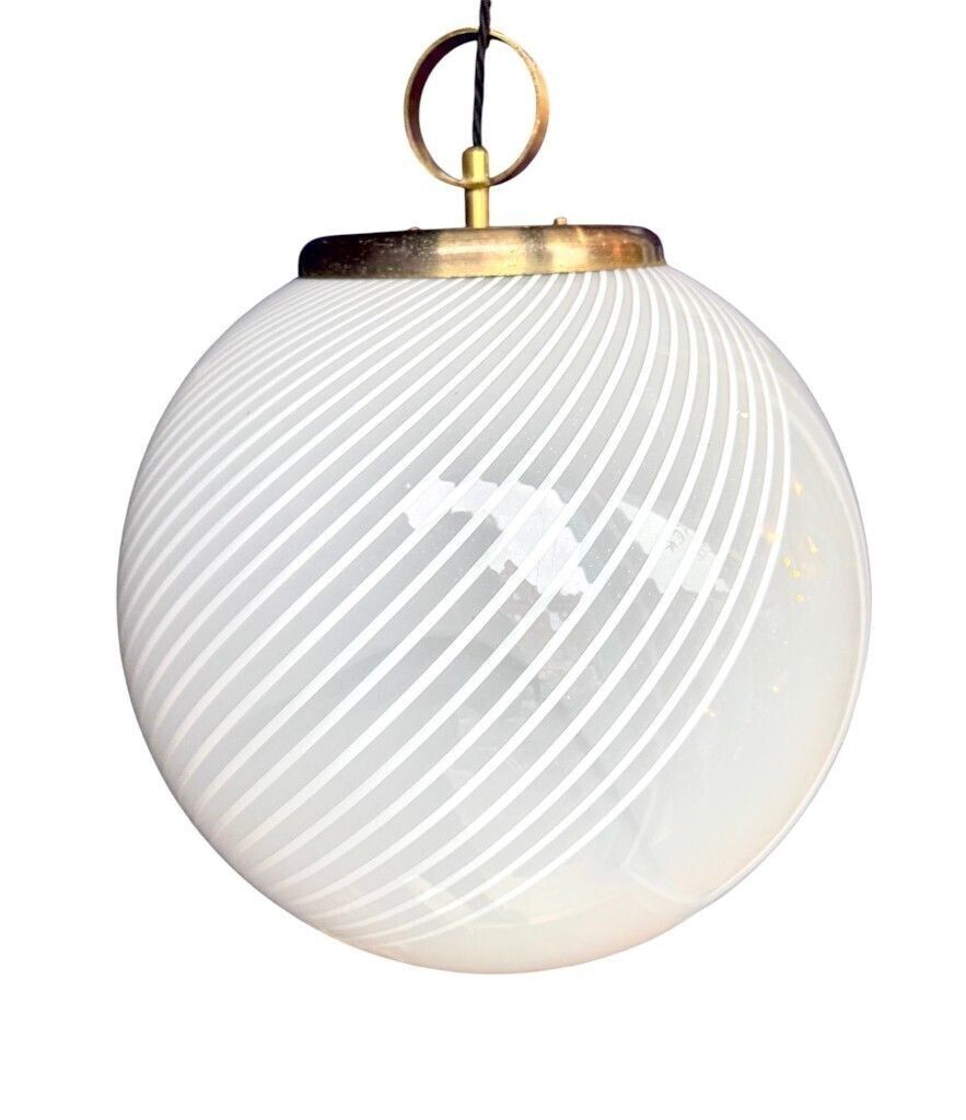 A Large 1960s Venini Murano Glass Ball “Tessuto” Swirl Pendant Light photo Lighting