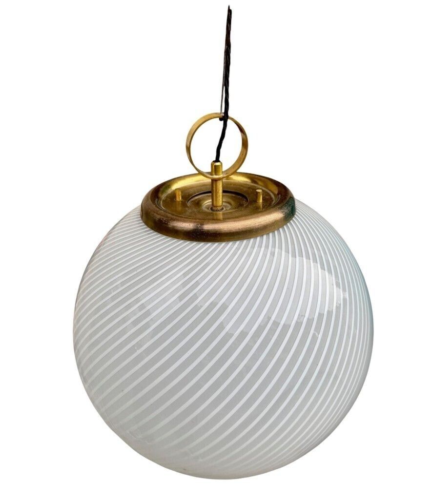 photo for sale A Large 1960s Venini Murano Glass Ball “Tessuto” Swirl Pendant Light