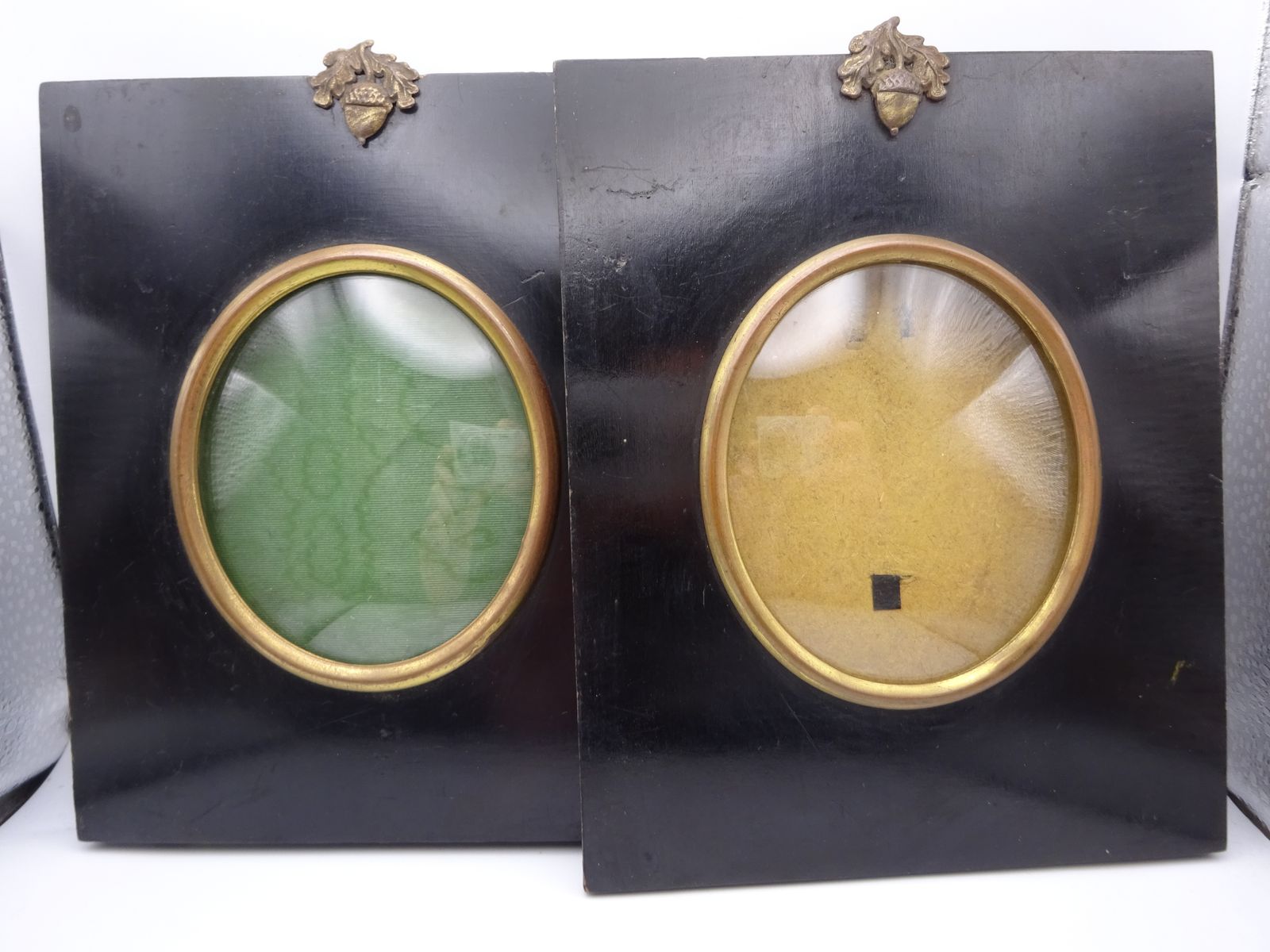 Pair Of 19th C Ebonised Convex Glazed Portrait Frames, Acorn