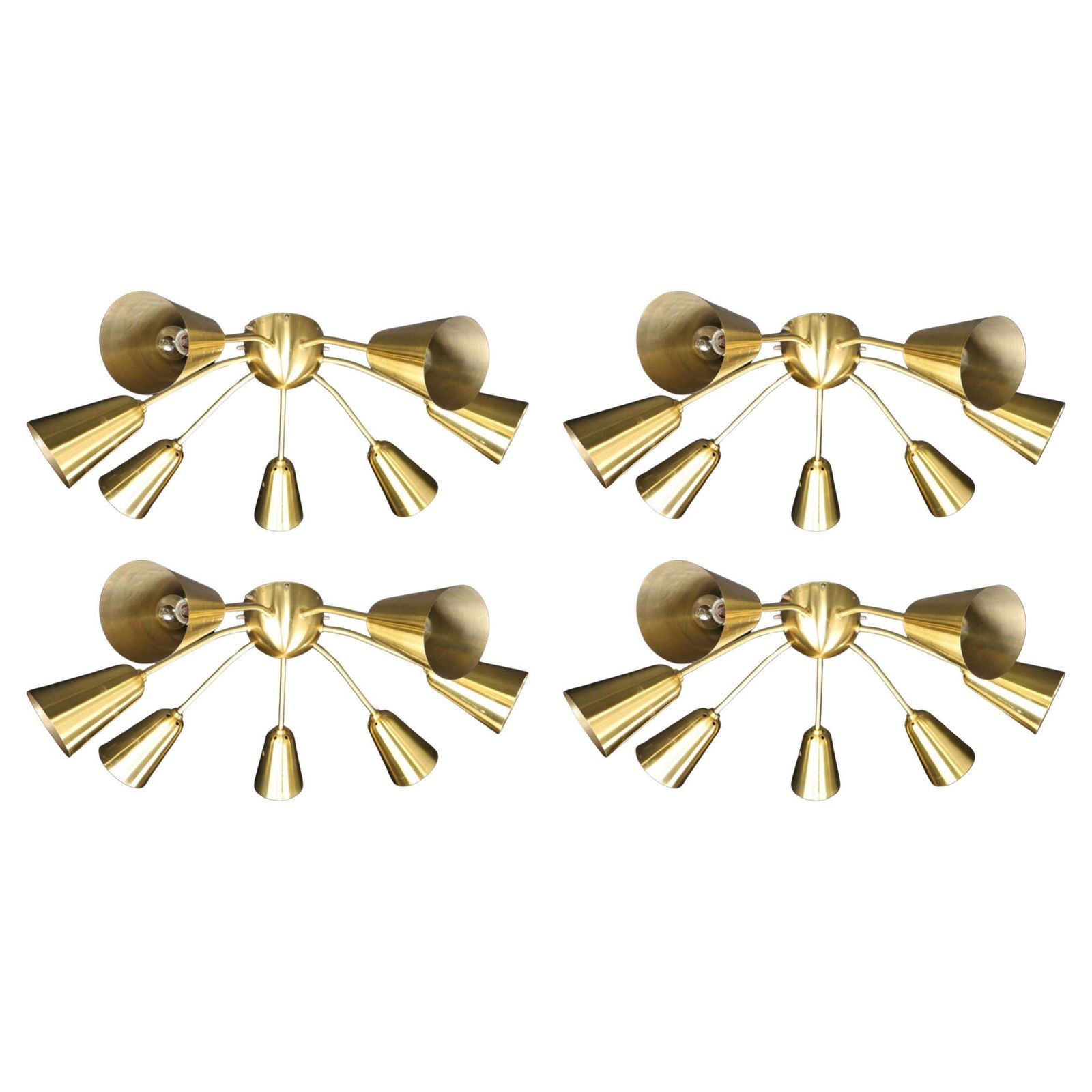 Set Of Four Restored Italian Mid Century Solid Brass Sputnik Chandelier, 1950s