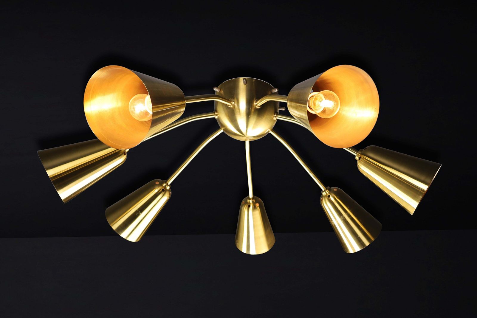 Set Of Four Restored Italian Mid Century Solid Brass Sputnik Chandelier, 1950s photo for sale