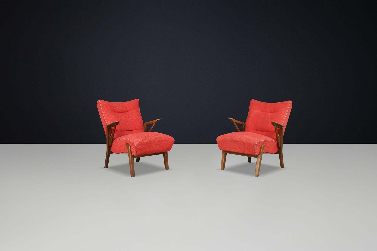 Art Deco Lounge Chairs In Oak And Original Upholstery By Antonin Kybal, Cz 1930s photo furniture