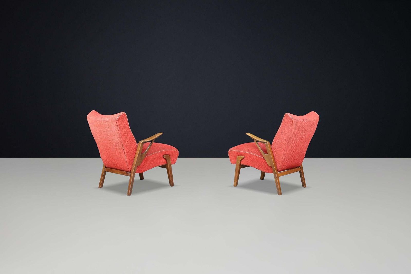 Art Deco Lounge Chairs In Oak And Original Upholstery By Antonin Kybal, Cz 1930s photo for sale