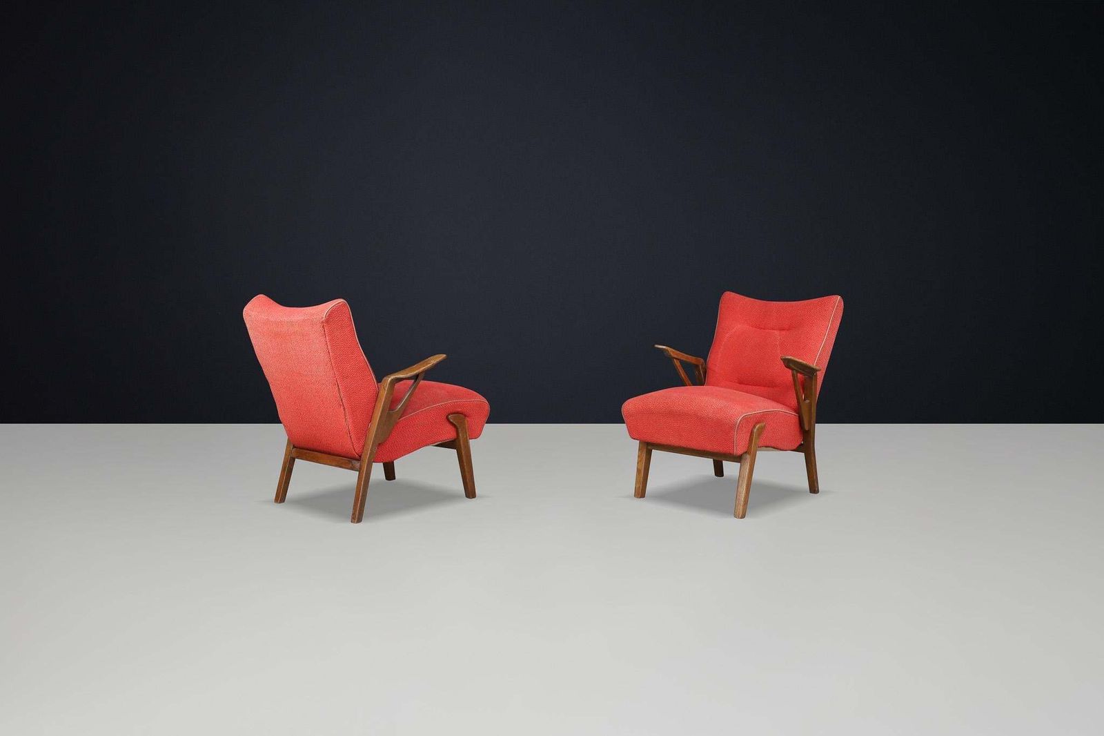 Art Deco Lounge Chairs In Oak And Original Upholstery By Antonin Kybal, Cz 1930s photo Furniture