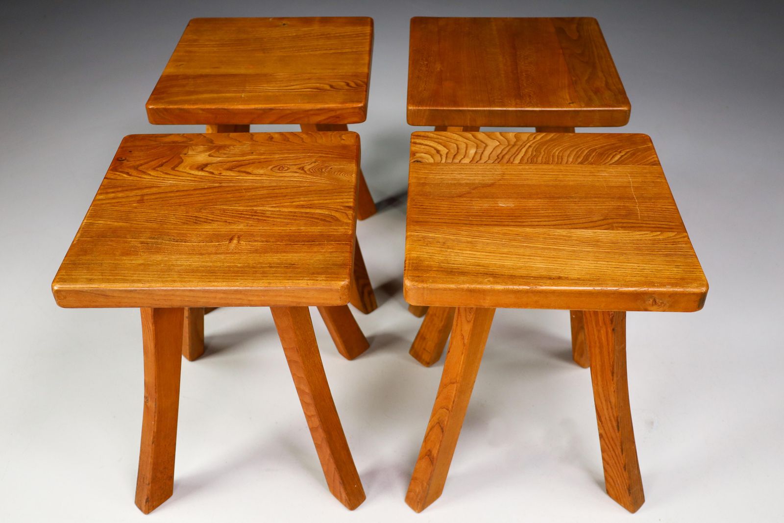 Set/4 Midcentury Elm French Stools In The Style Of Charlotte Perriand France, 50s photo 1736.0