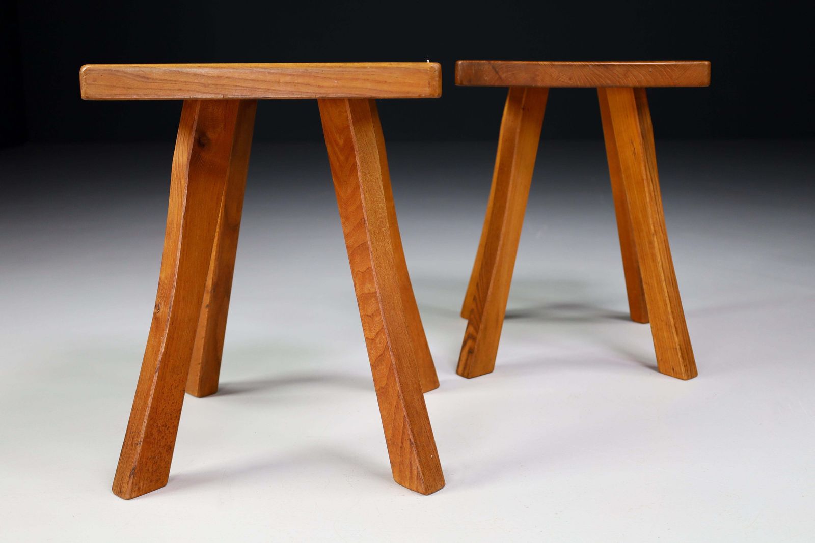 photo furniture Set/4 Midcentury Elm French Stools In The Style Of Charlotte Perriand France, 50s