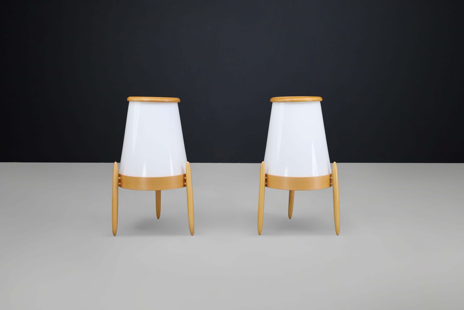 photo furniture Large Modern Opaline Glass And Ash Floor Lamp By Uluv, Cz 1960s