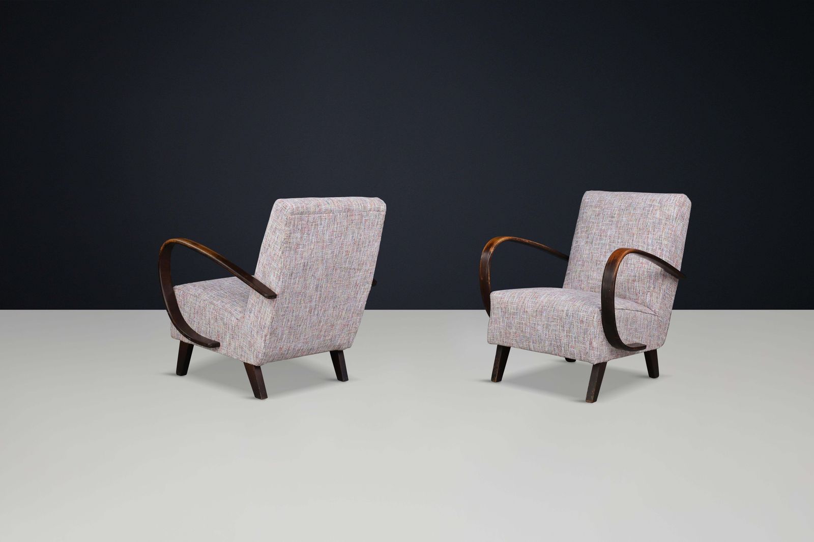 Jindrich Halabala Re Upholstered Patinated Bentwood Lounge Chairs, 1940s photo buy