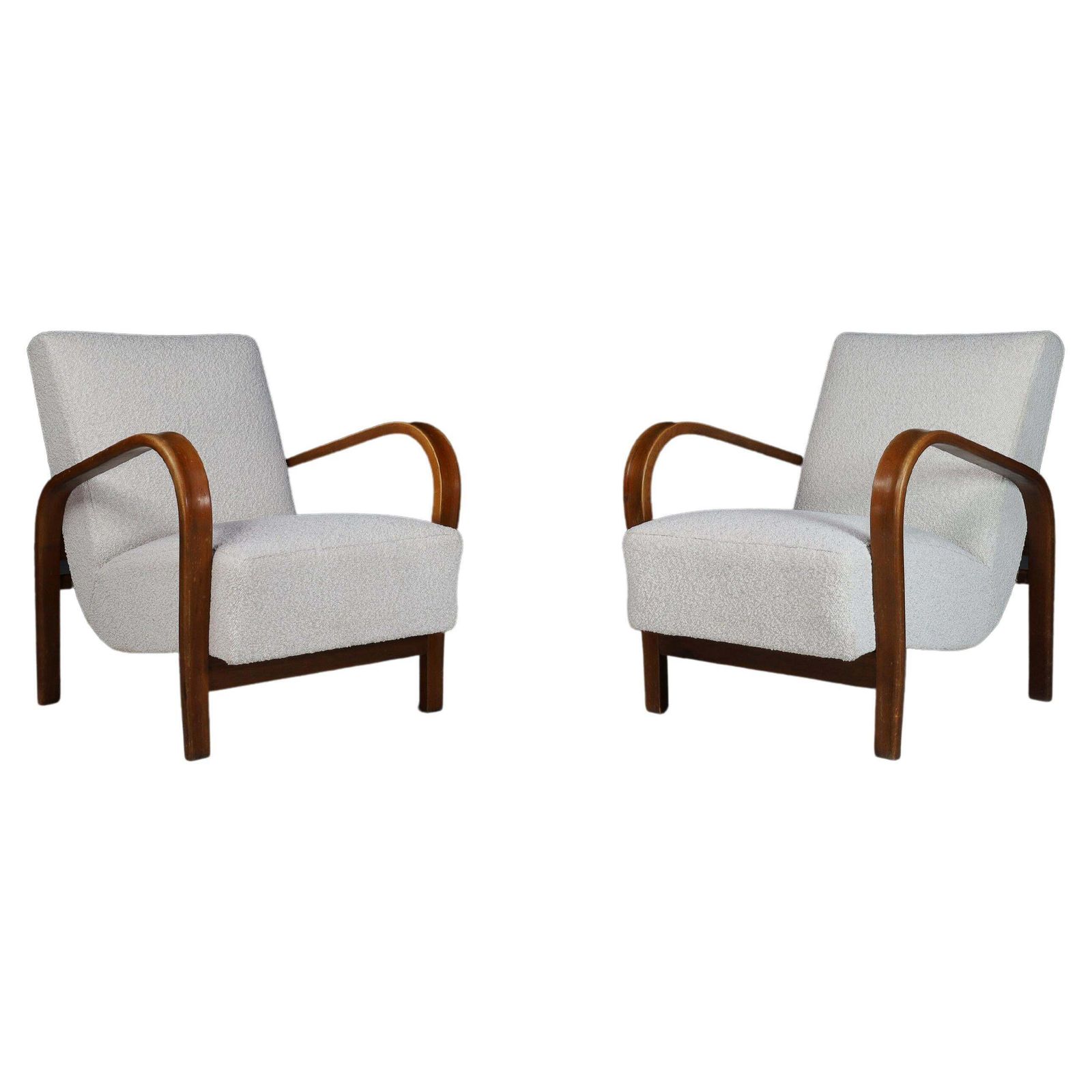 Karel Koželka & Antonín Kropáček Bentwood And Bouclé Armchairs, 1940s