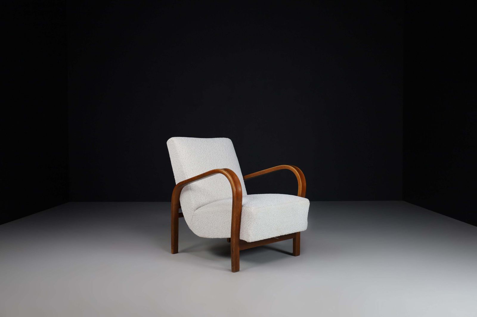 Karel Koželka & Antonín Kropáček Bentwood And Bouclé Armchairs, 1940s photo vinterior