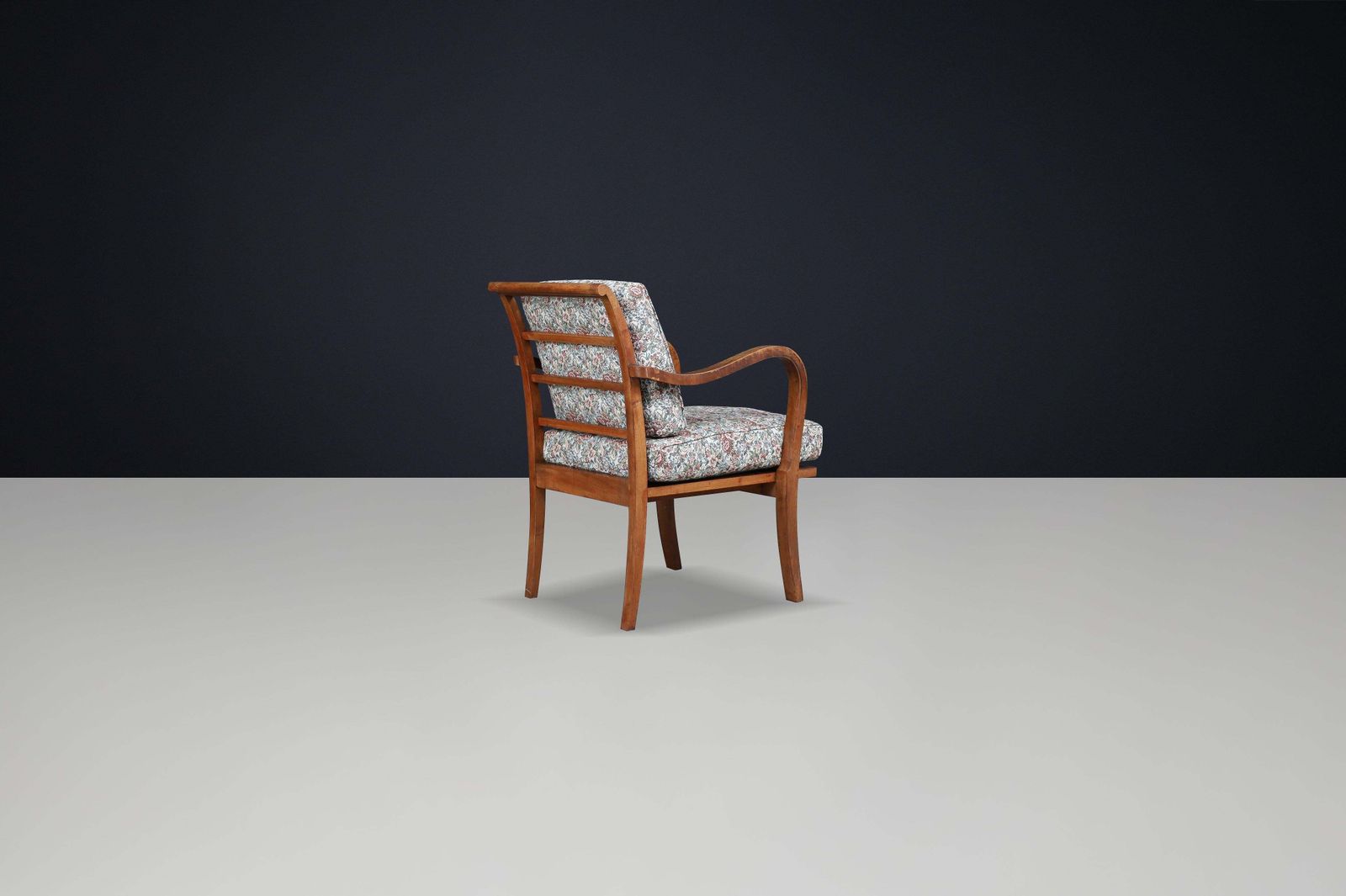1930s Czechoslovak Art Deco Armchair In Original Floral Upholstery. photo for sale