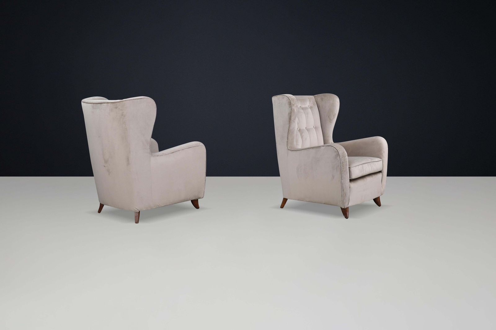 Pair Of Paolo Buffa Wingback Velvet Armchairs, Italy, 1950s photo for sale