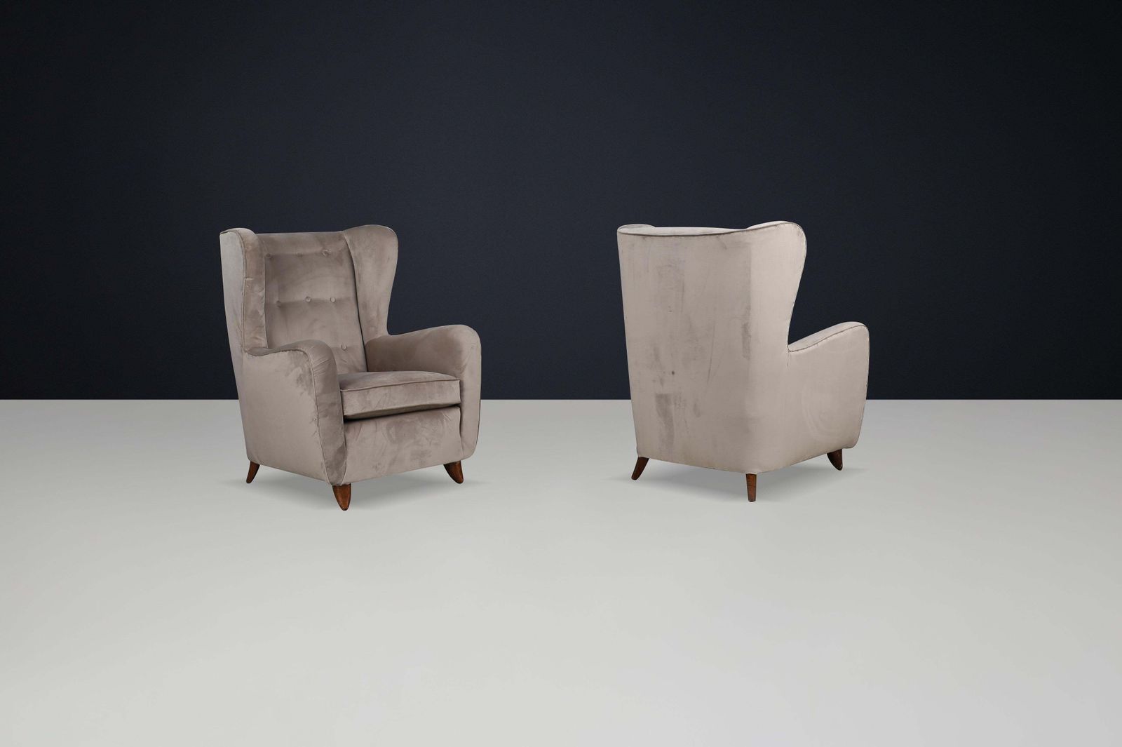 Pair Of Paolo Buffa Wingback Velvet Armchairs, Italy, 1950s photo vinterior